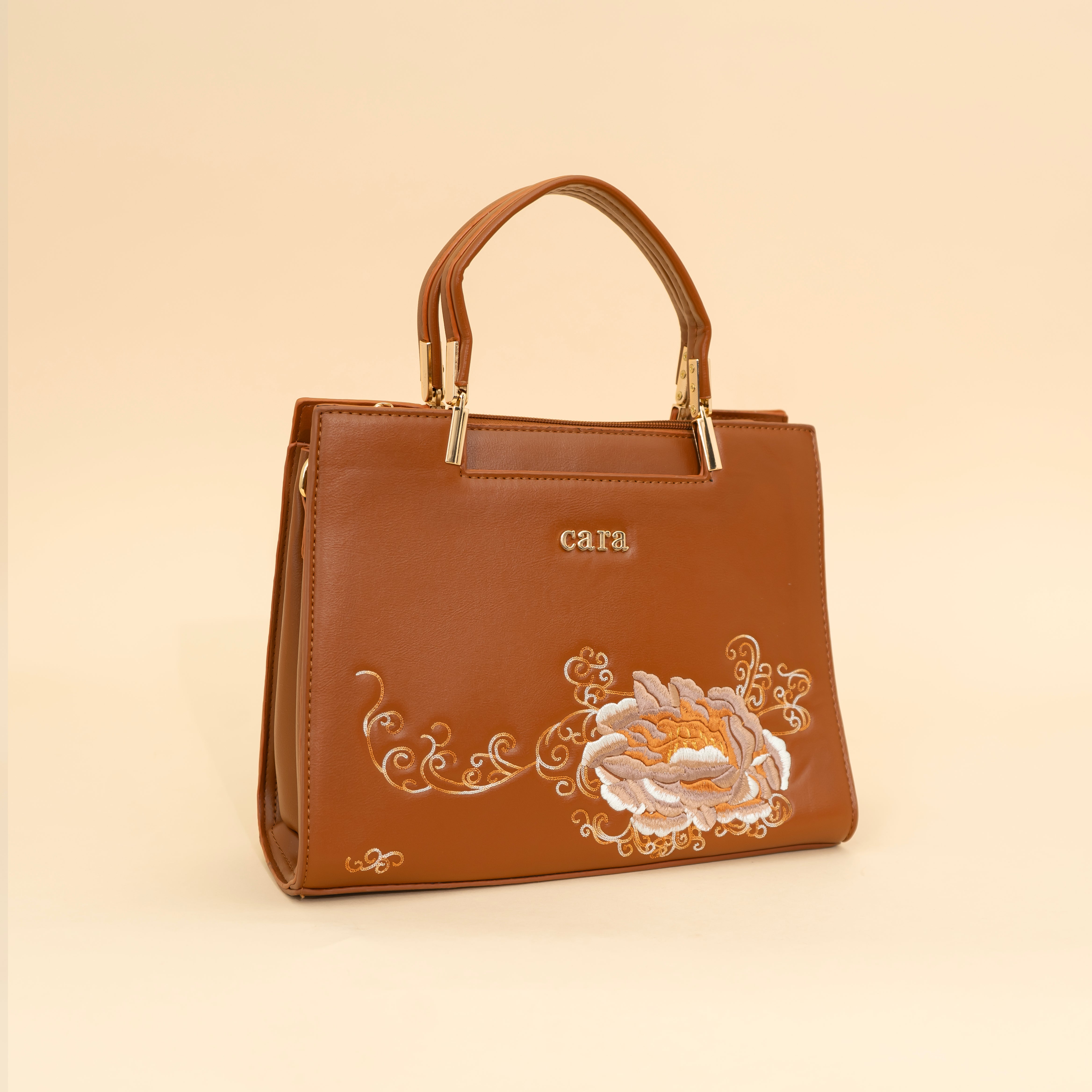 Flawless floral printed brown Handbag | cara