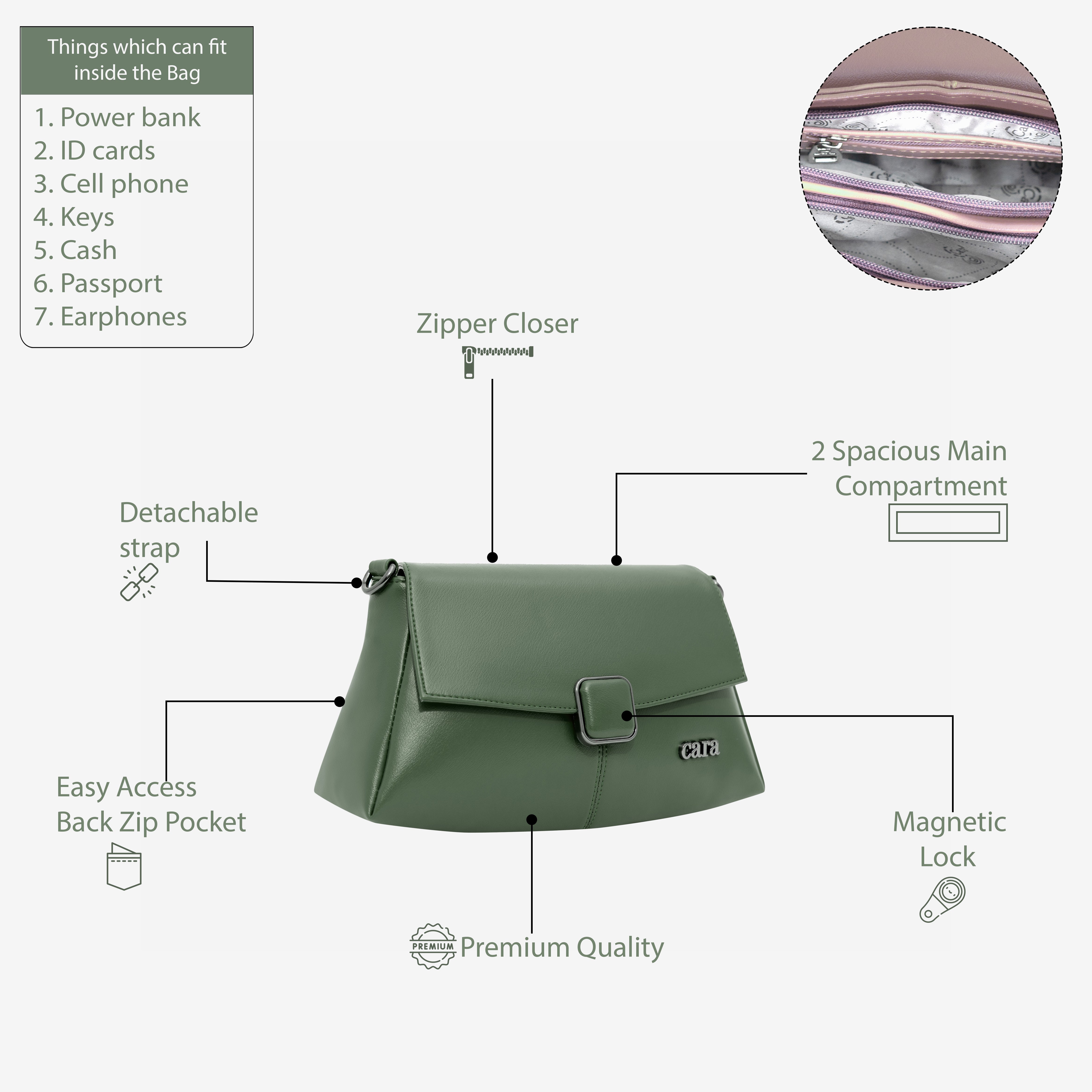 Green Modish carry sling bag | CARA