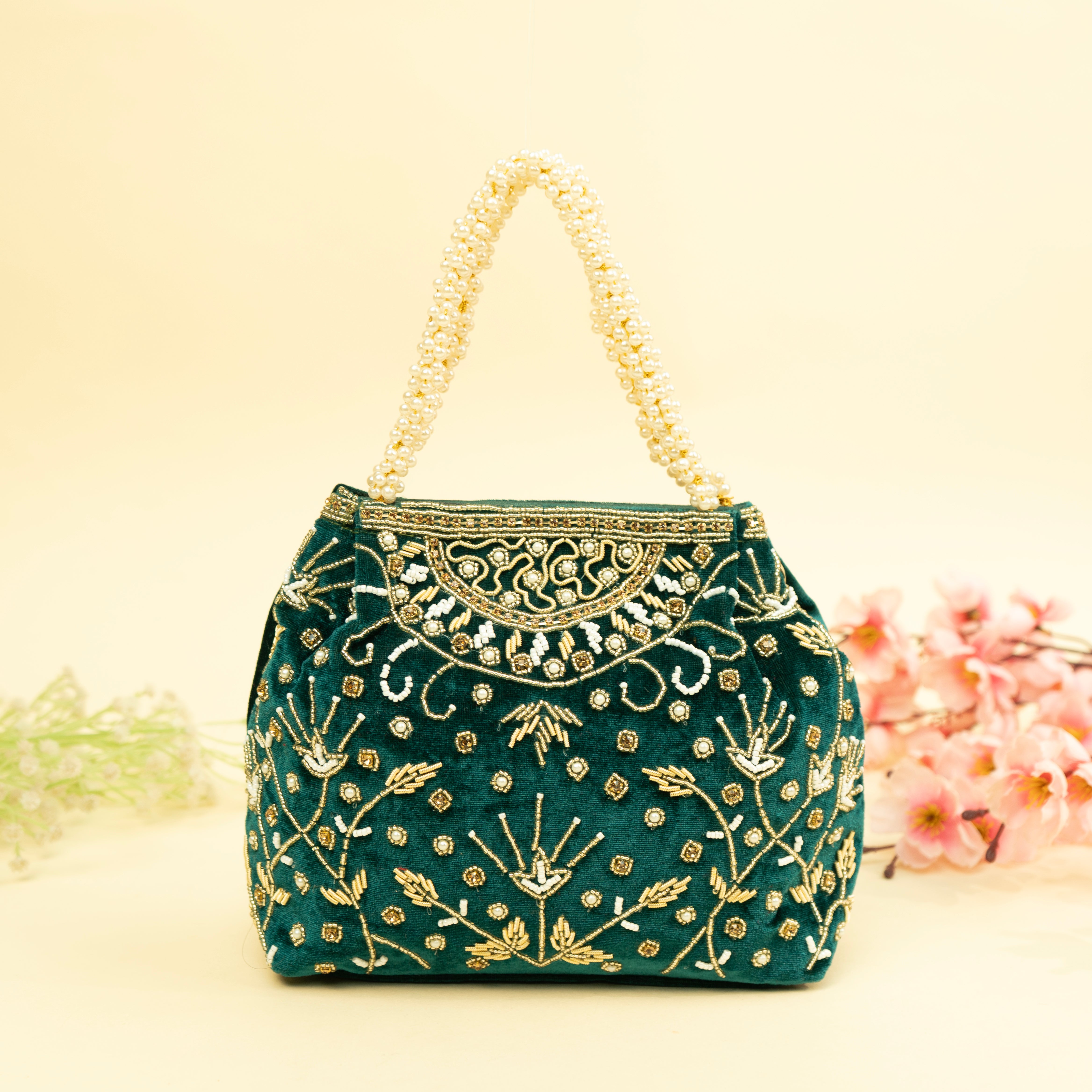 Bridal Pearlstone Velvet Potli