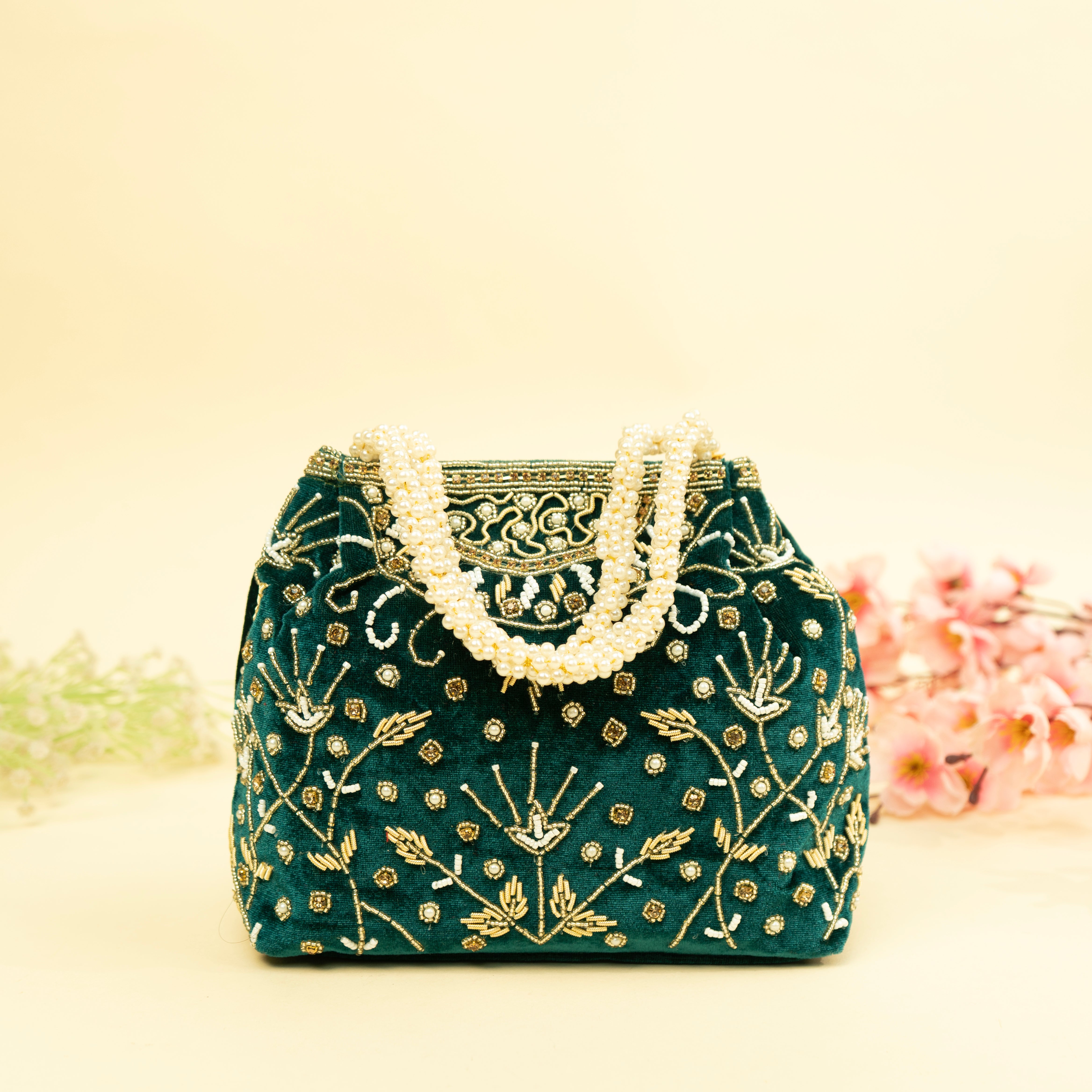 Bridal Pearlstone Velvet Potli