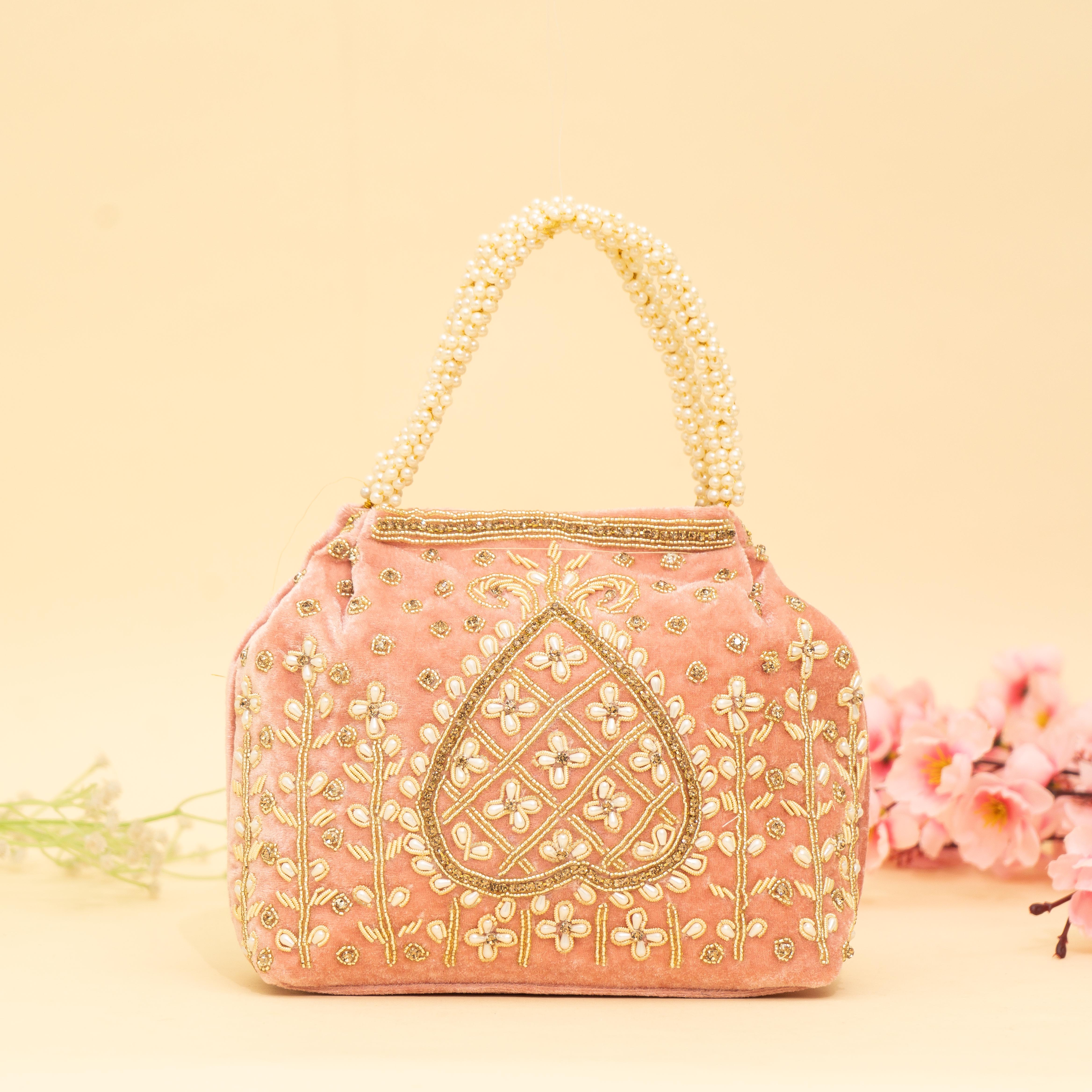 Peach Lustrous Pearl Embellish Potli