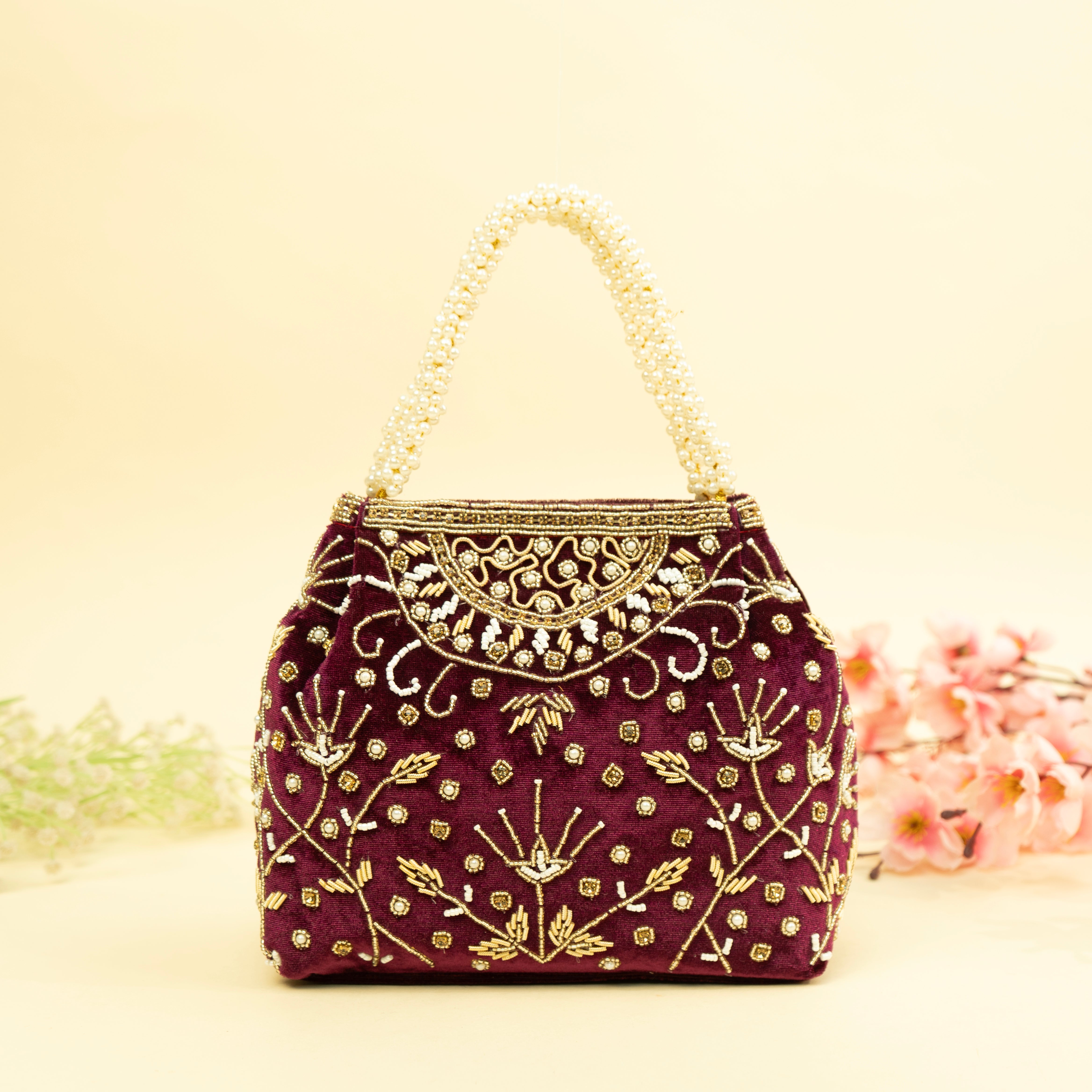 Bridal Pearlstone Velvet Potli
