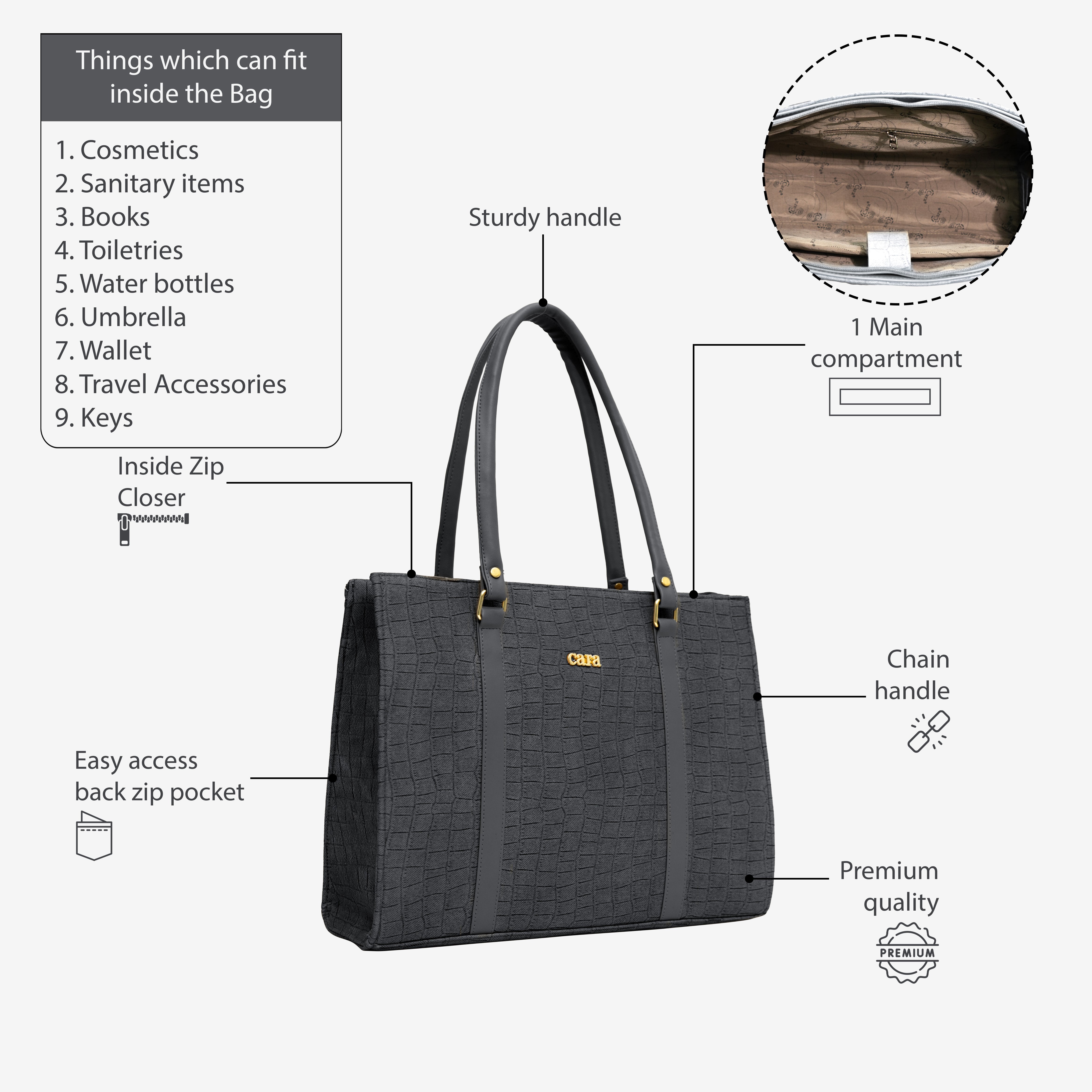 Black Croc Textured Shoulder Bag | Cara