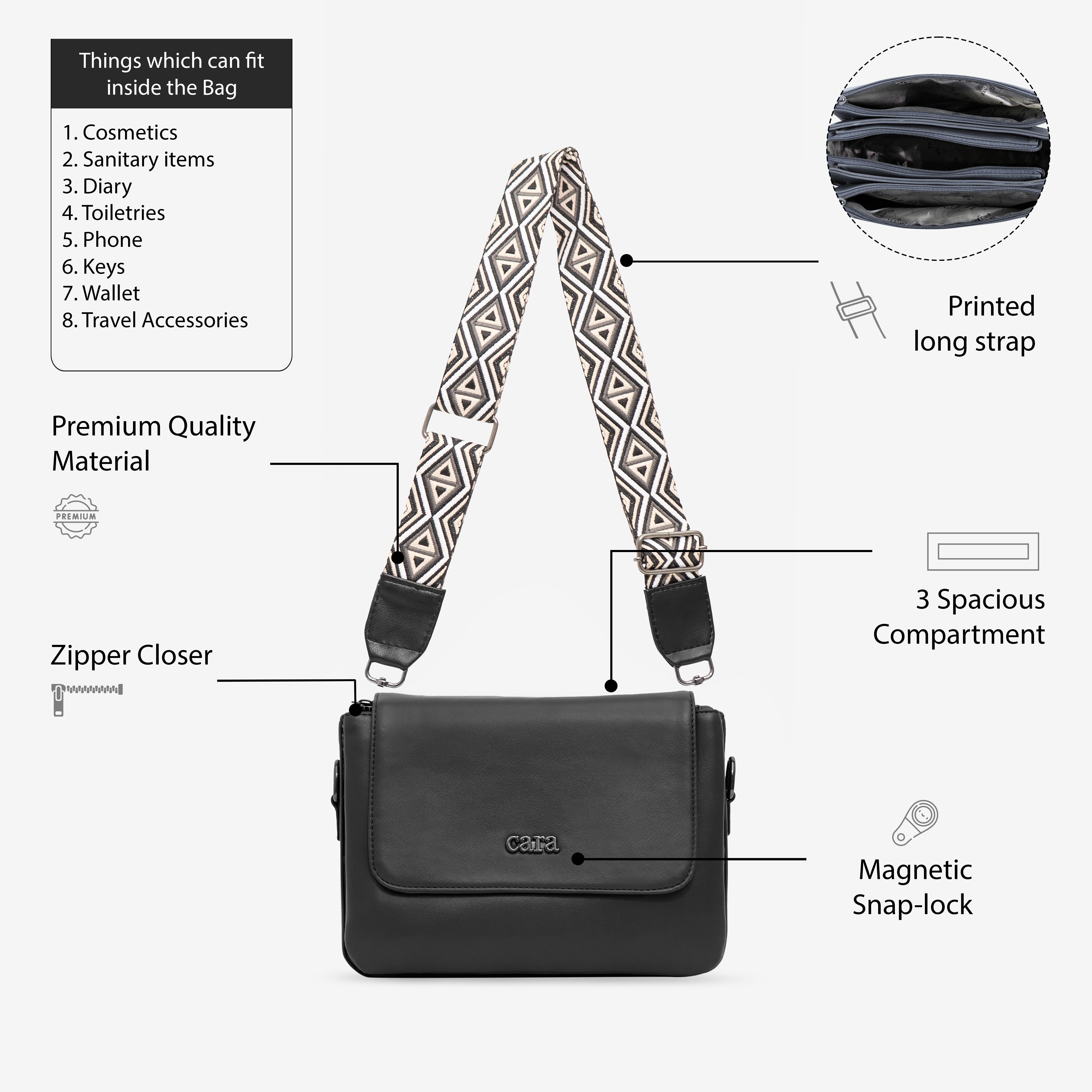 black Casual Catcher slingbag | cara