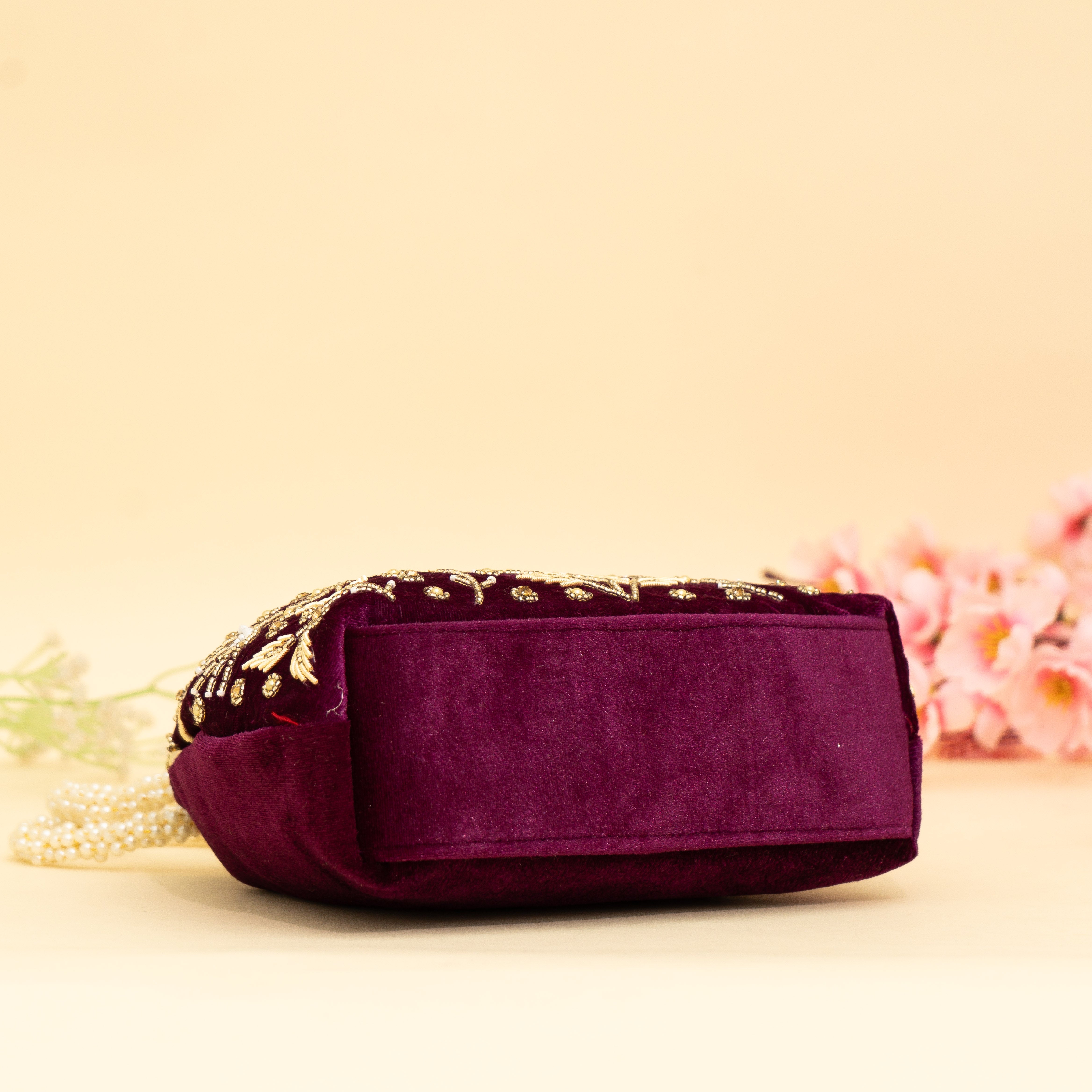 Wine Bridal Pearlstone Velvet Potli