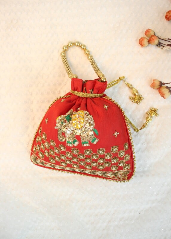Elephant Embroidery Small Handy Potli