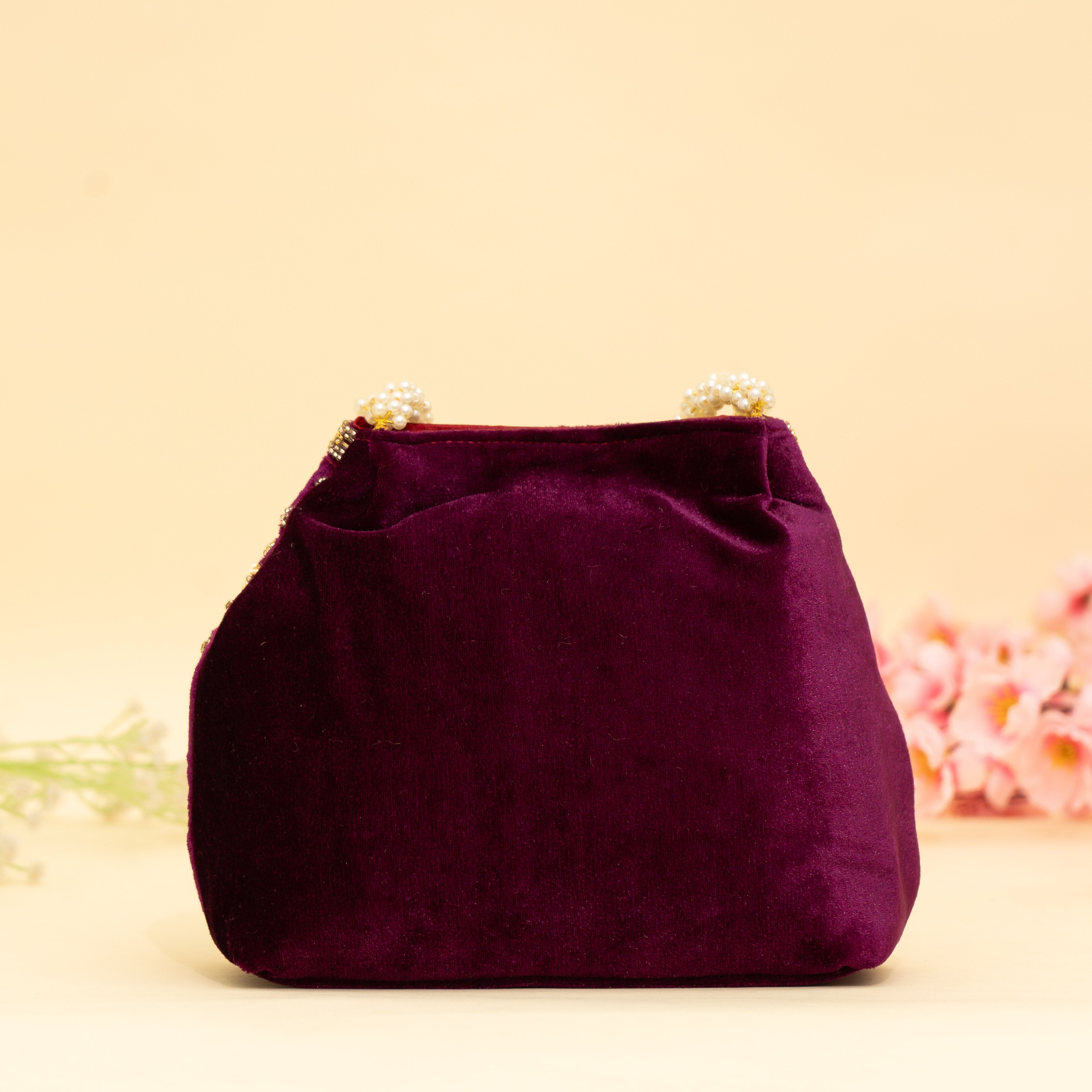 Wine Bridal Pearlstone Velvet Potli