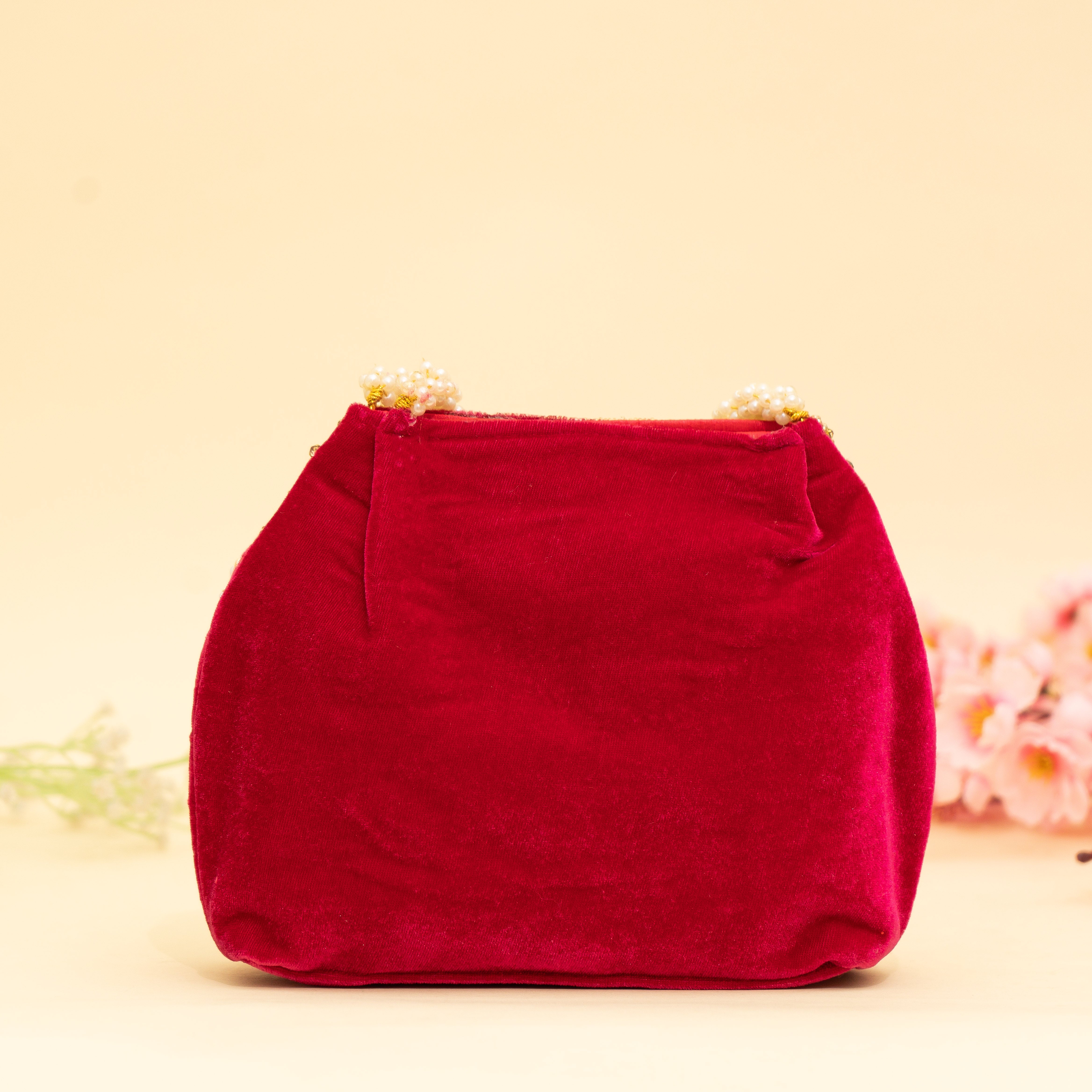 Red Lustrous Pearl Embellish Potli