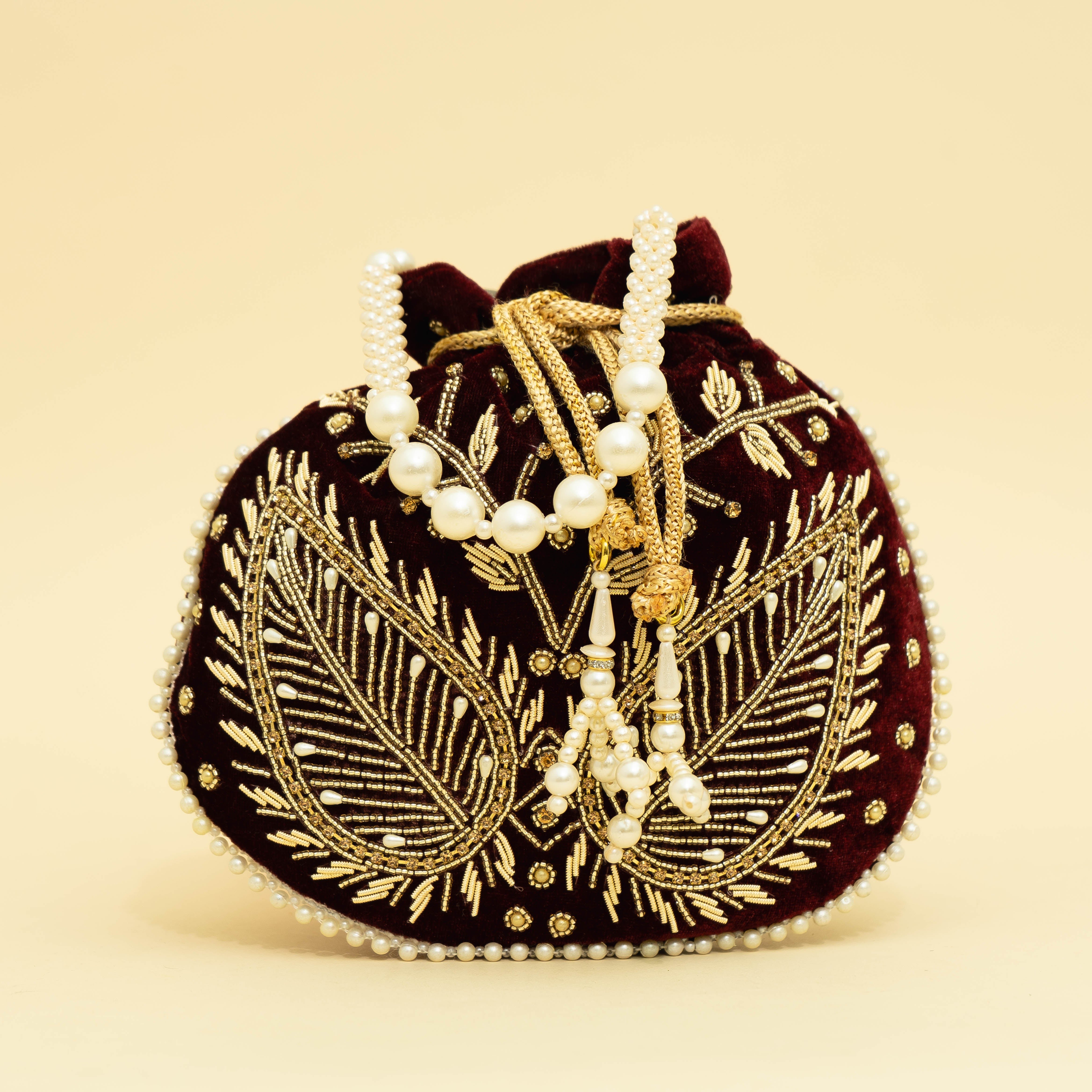 brown Velvet Jewel Matka Potli | CARA
