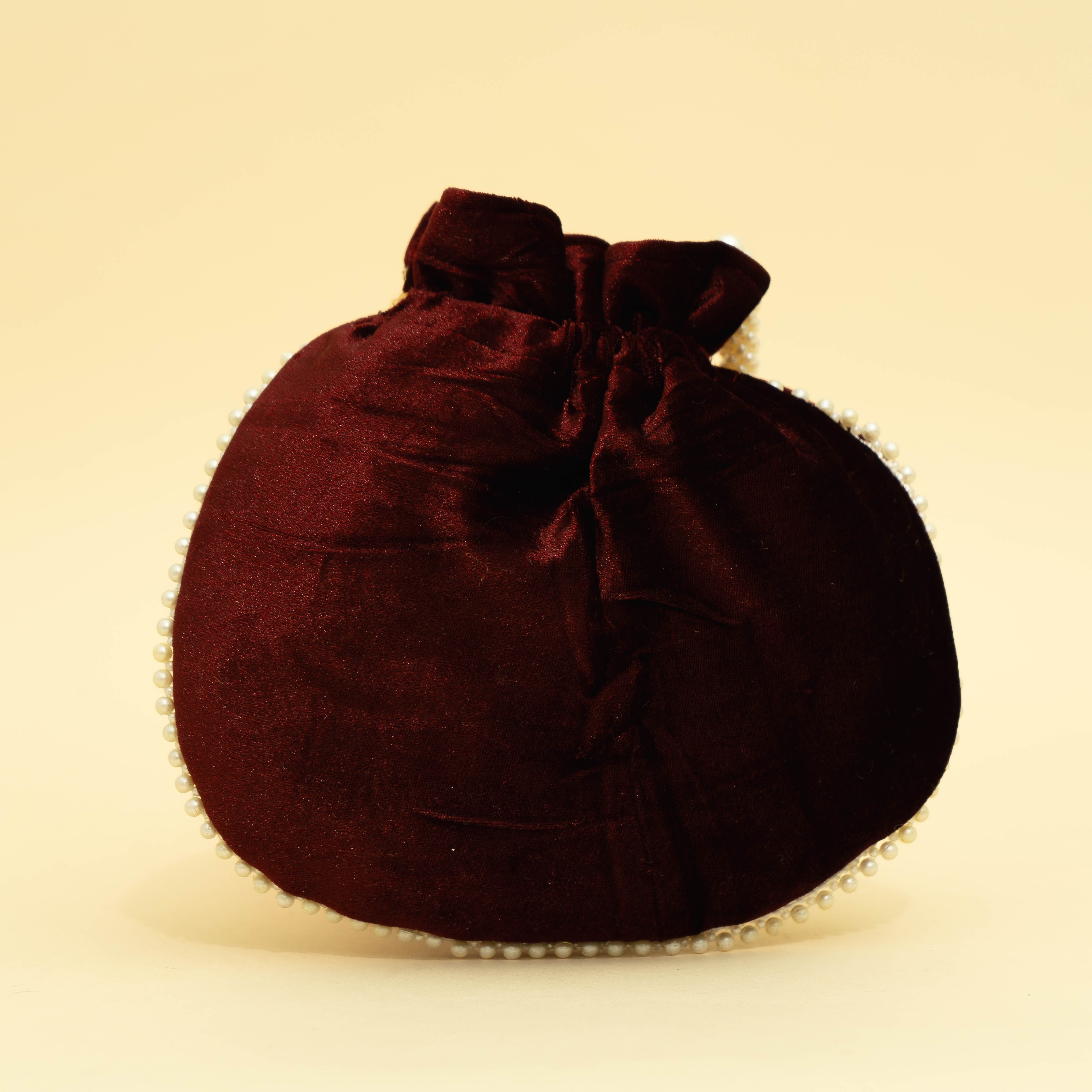 brown Velvet Jewel Matka Potli | CARA