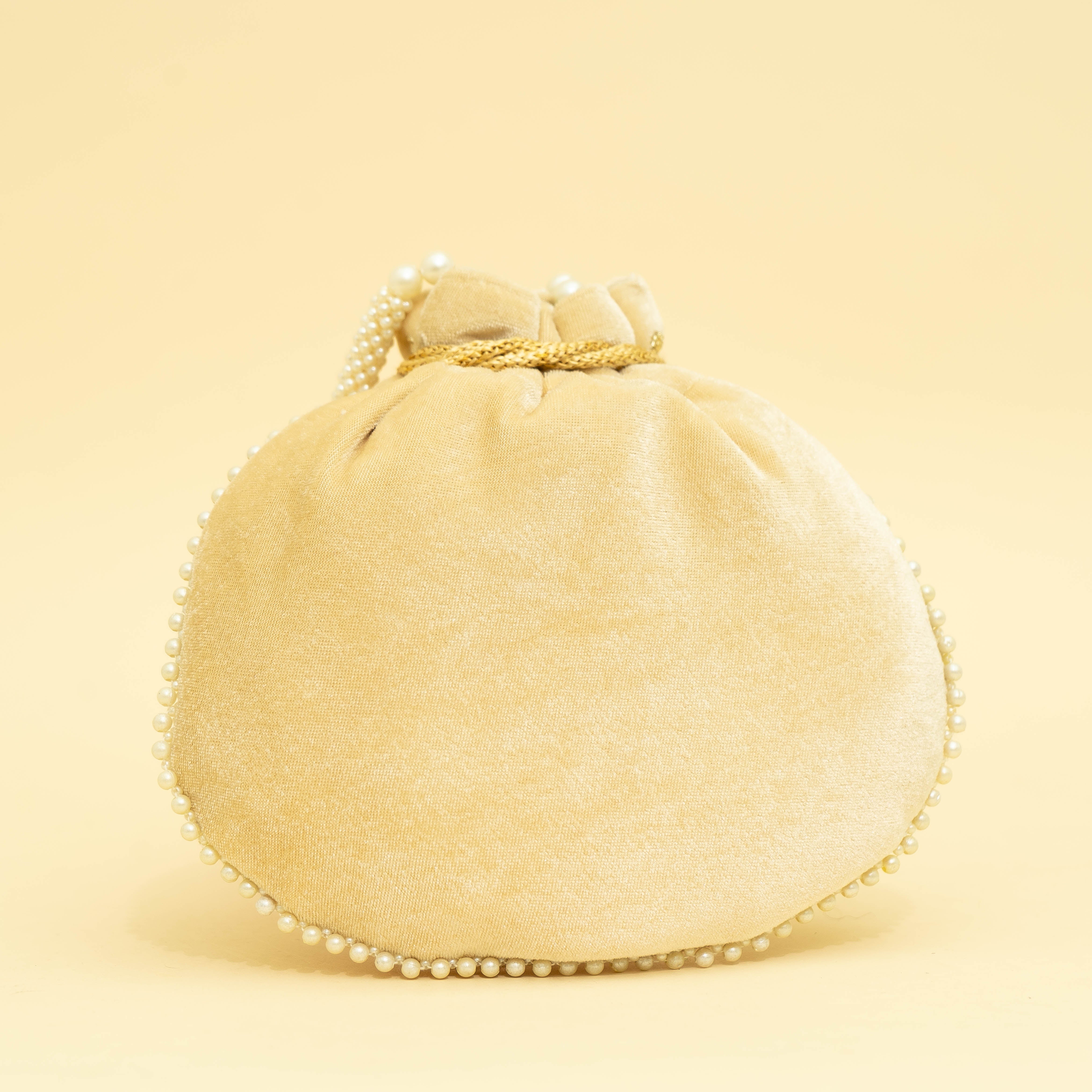 Cream Velvet Jewel Matka Potli | CARA