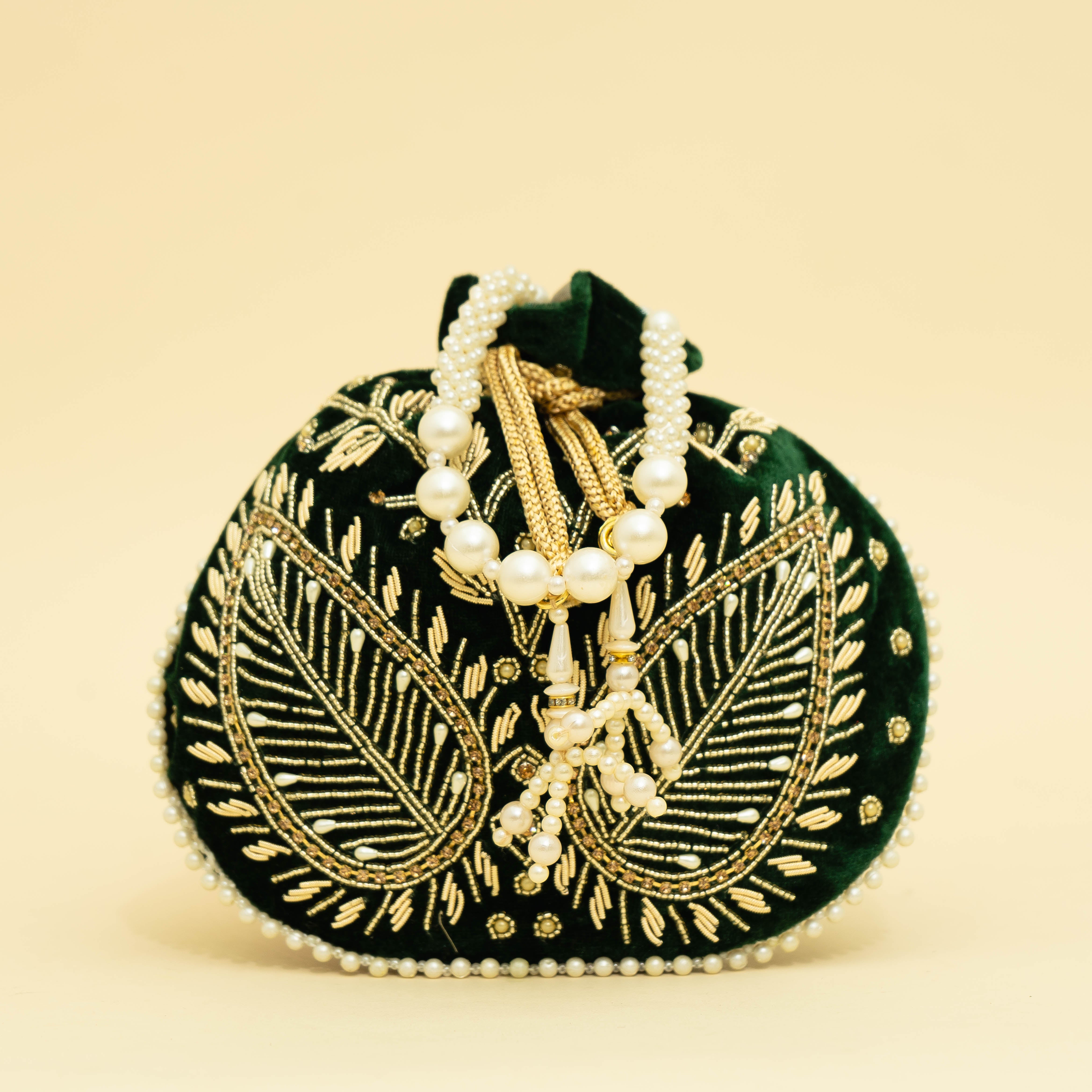 Green Velvet Jewel Matka Potli | CARA