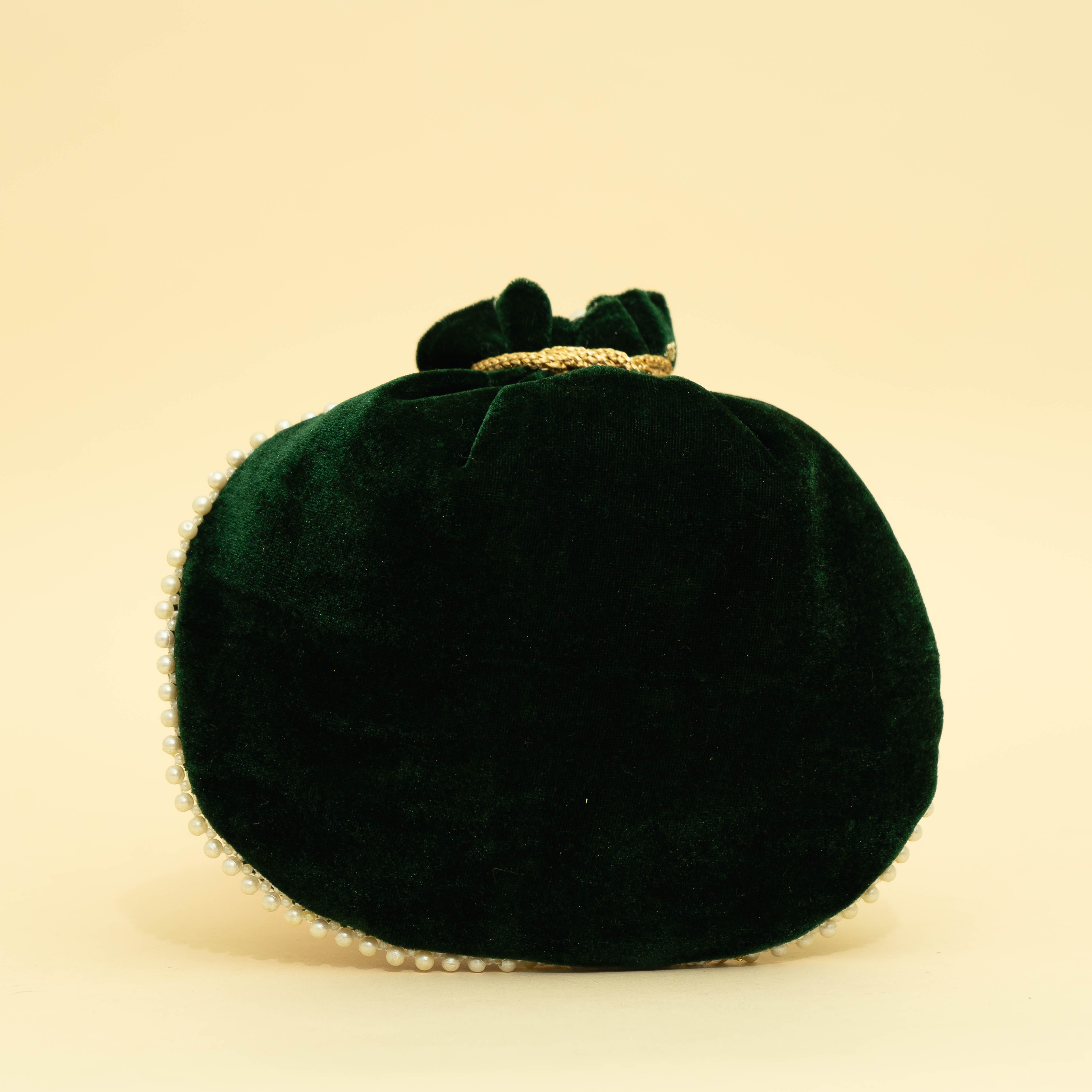 Green Velvet Jewel Matka Potli | CARA