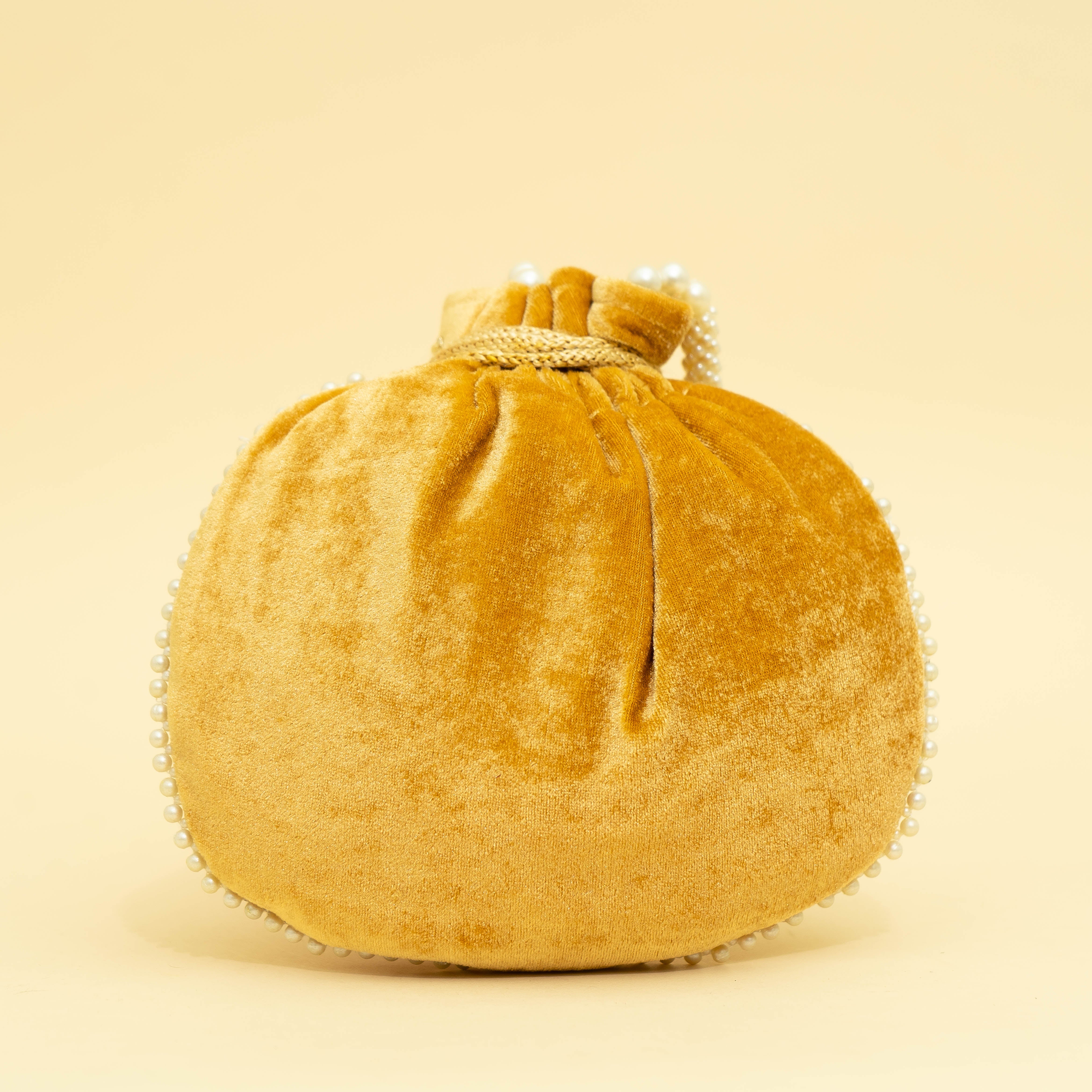 Yellow Velvet Jewel Matka Potli | CARA