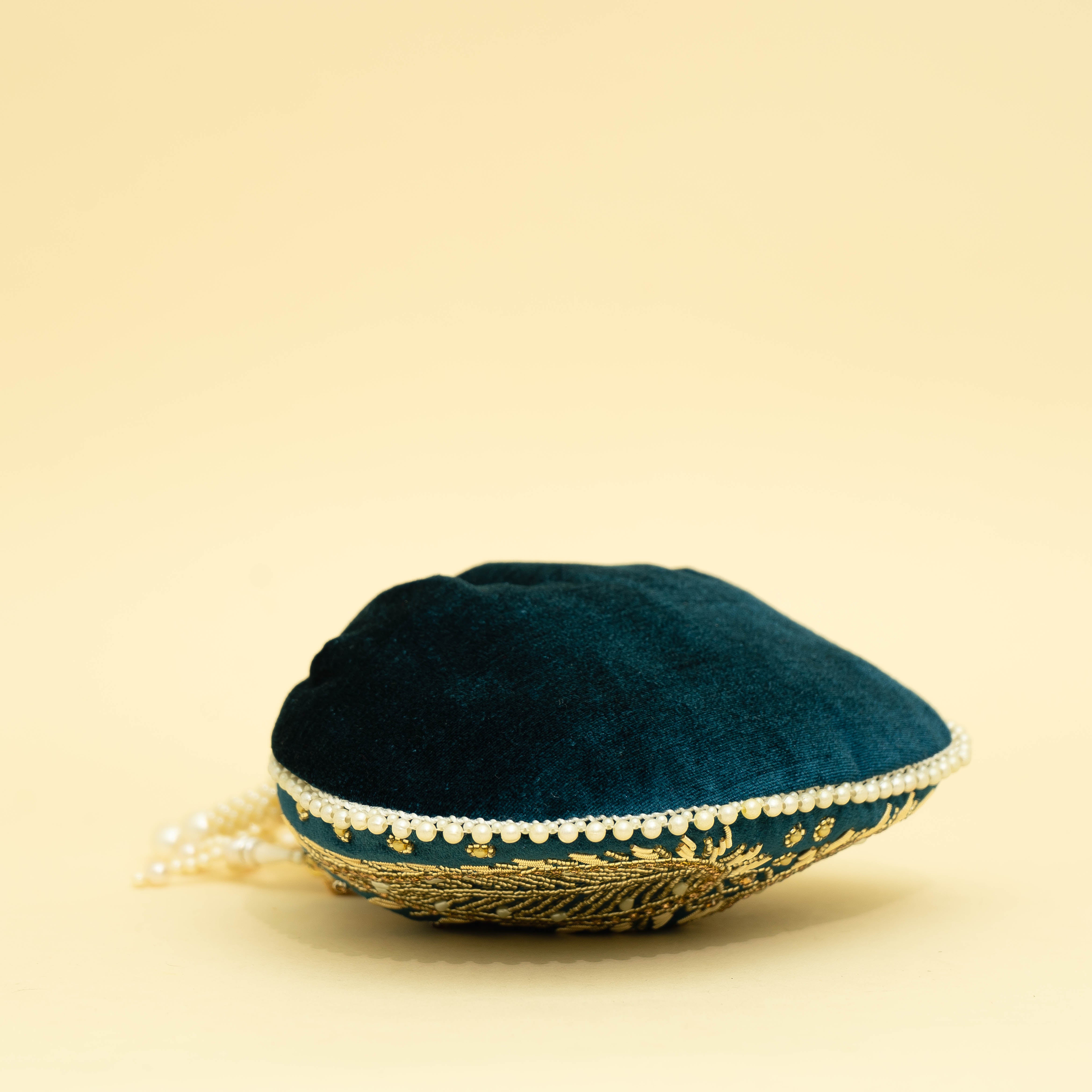 Teal Blue Velvet Jewel Matka Potli | CARA