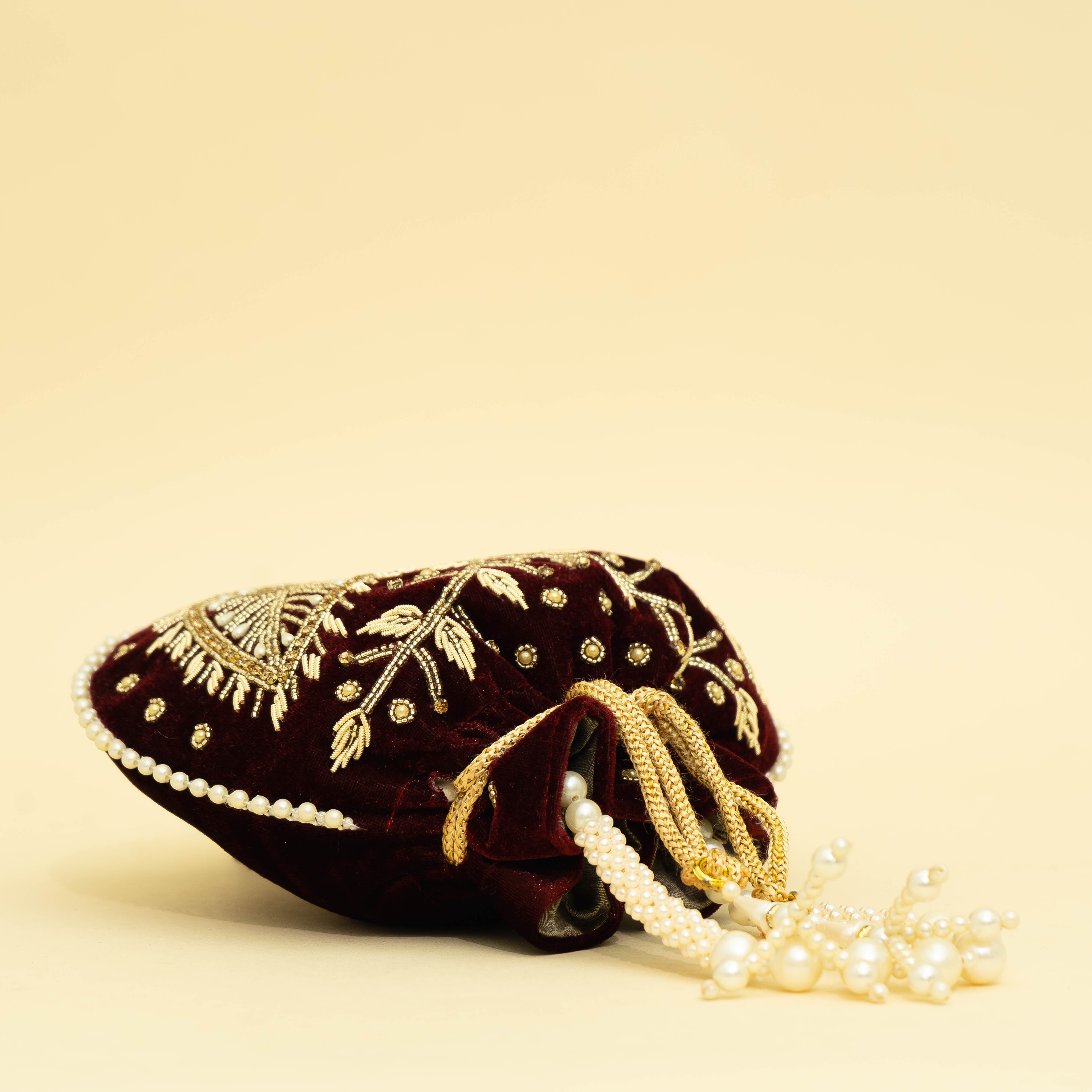 brown Velvet Jewel Matka Potli | CARA