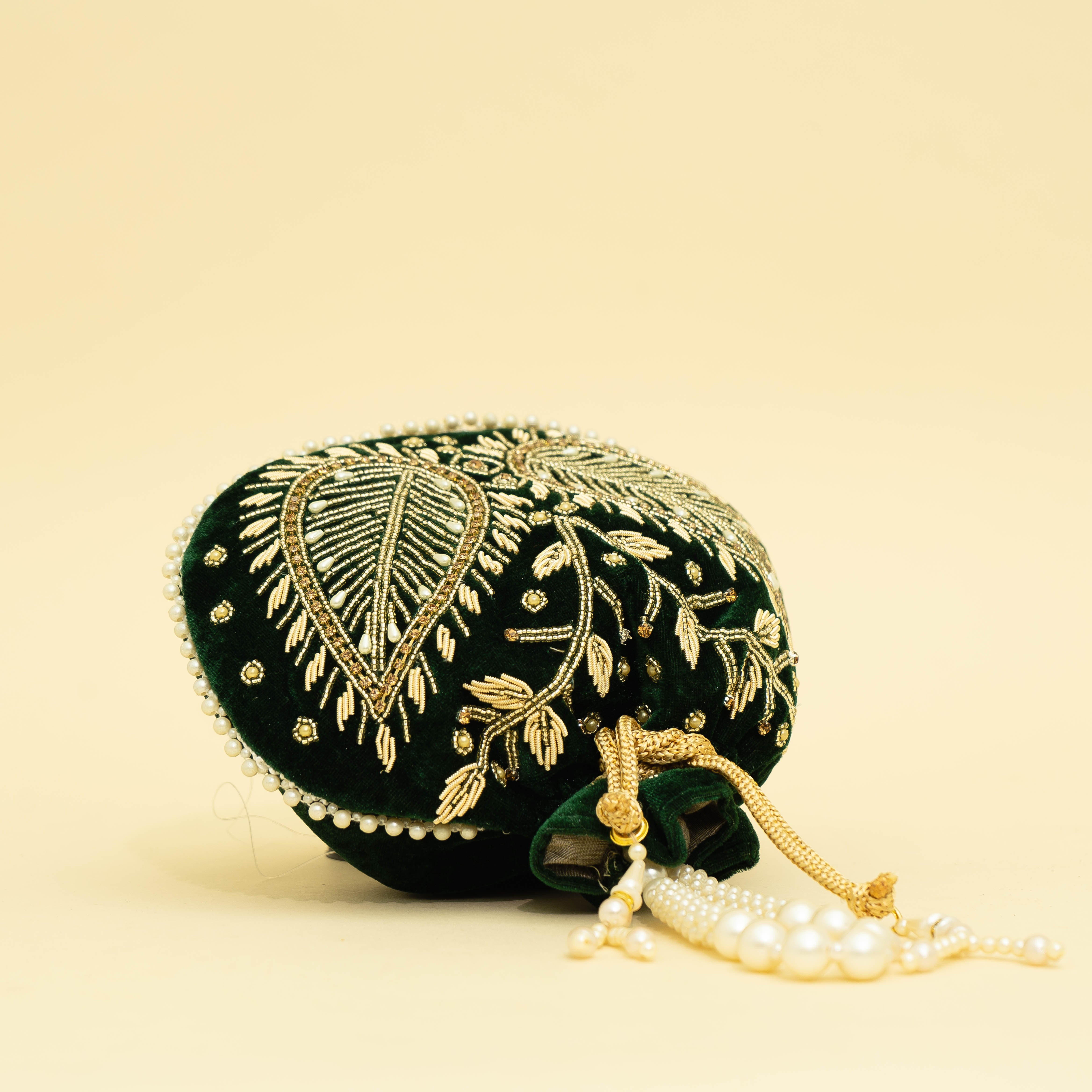 Green Velvet Jewel Matka Potli | CARA