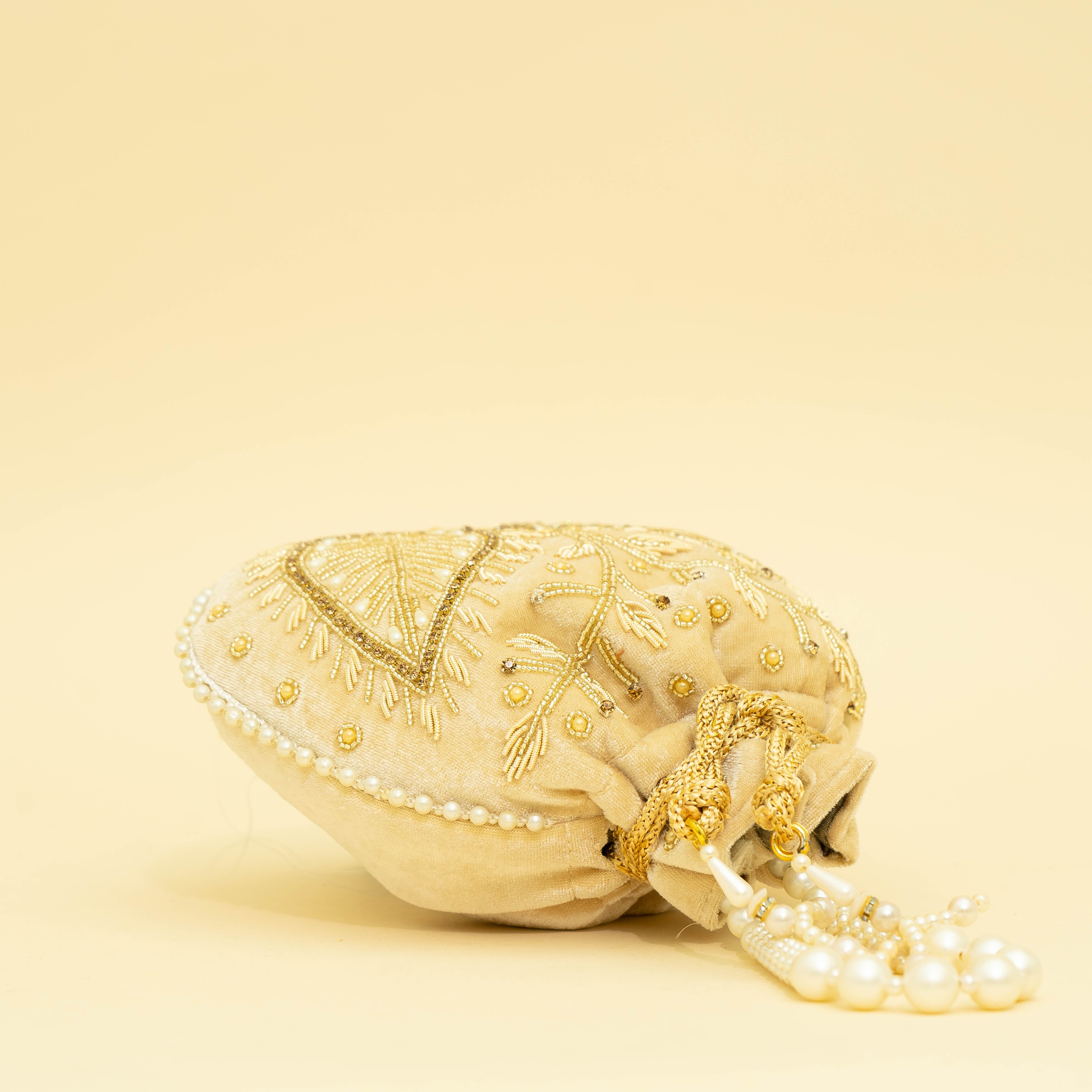 Cream Velvet Jewel Matka Potli | CARA