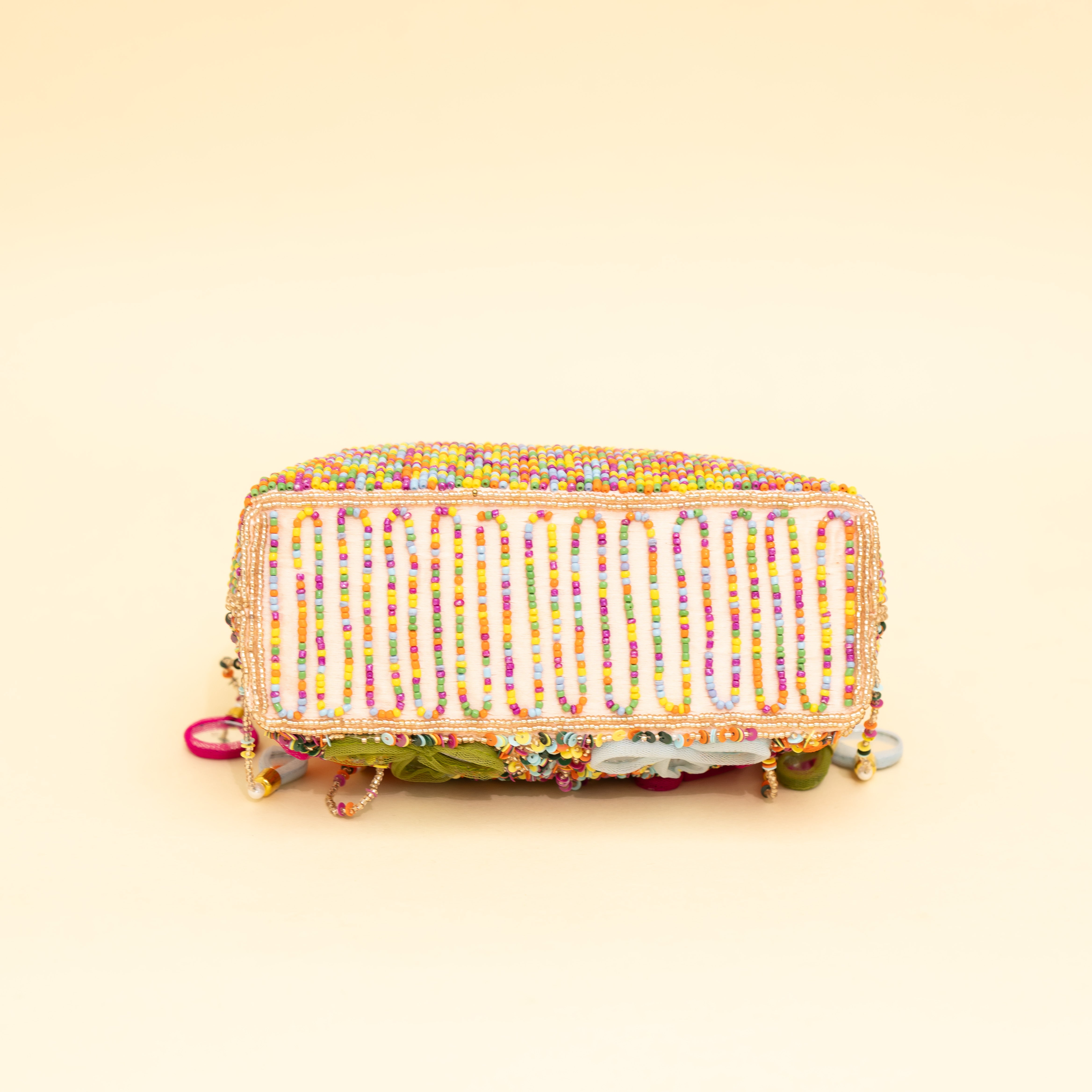 Rose Gold Multicoloured Embellished Heavy Mirror Work Potli