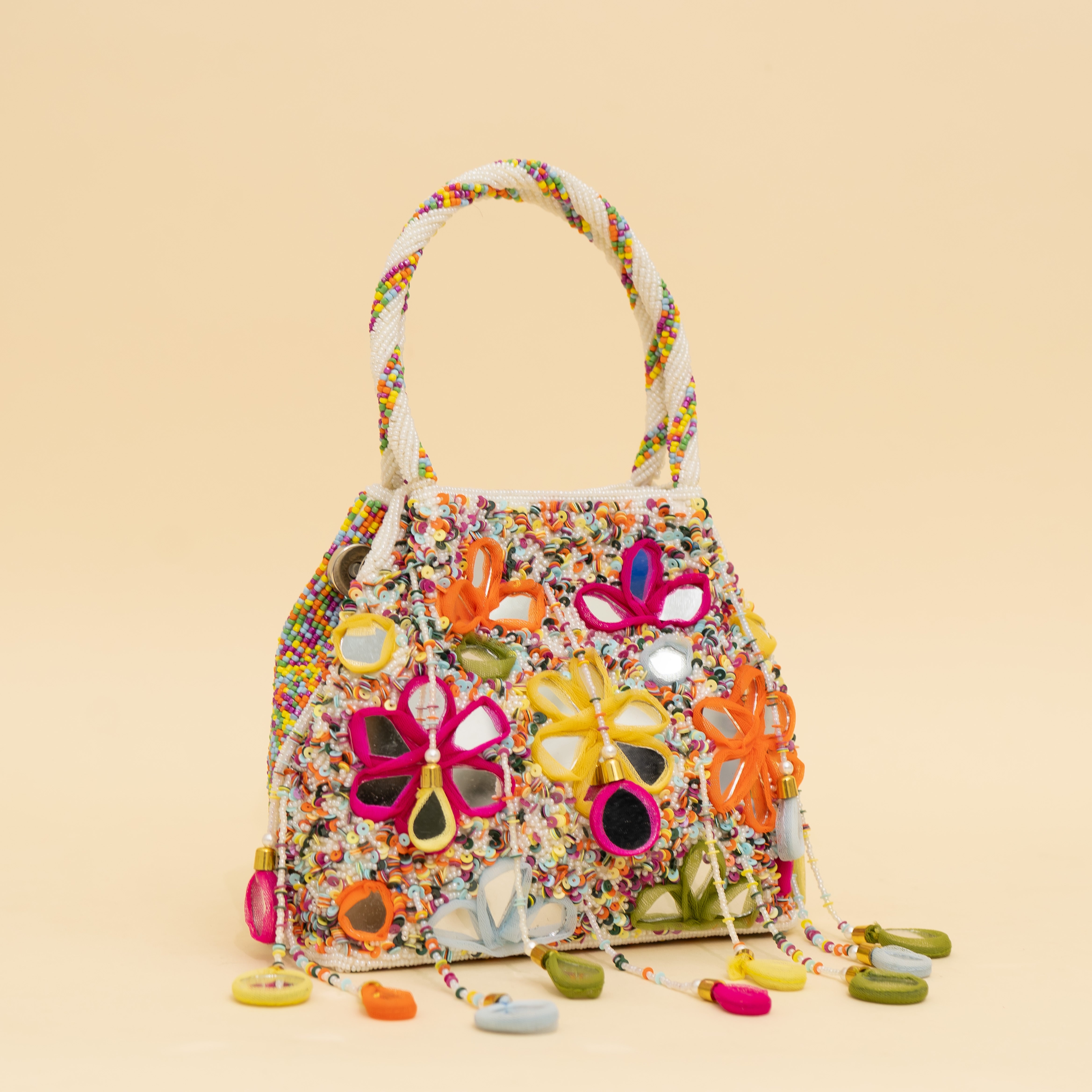 Multicoloured Embellished Heavy Mirror Work Potli