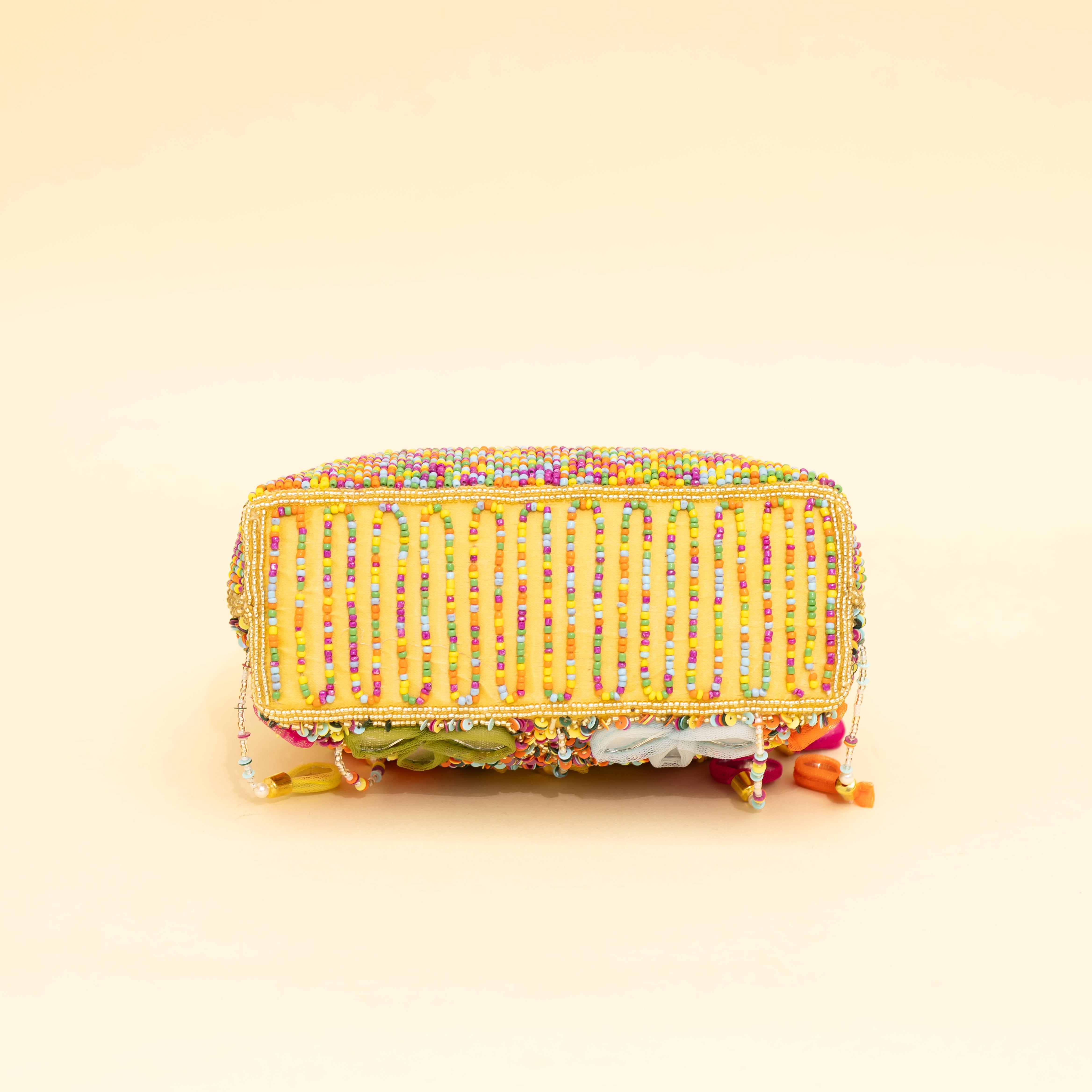Gold Multicoloured Embellished Heavy Mirror Work Potli