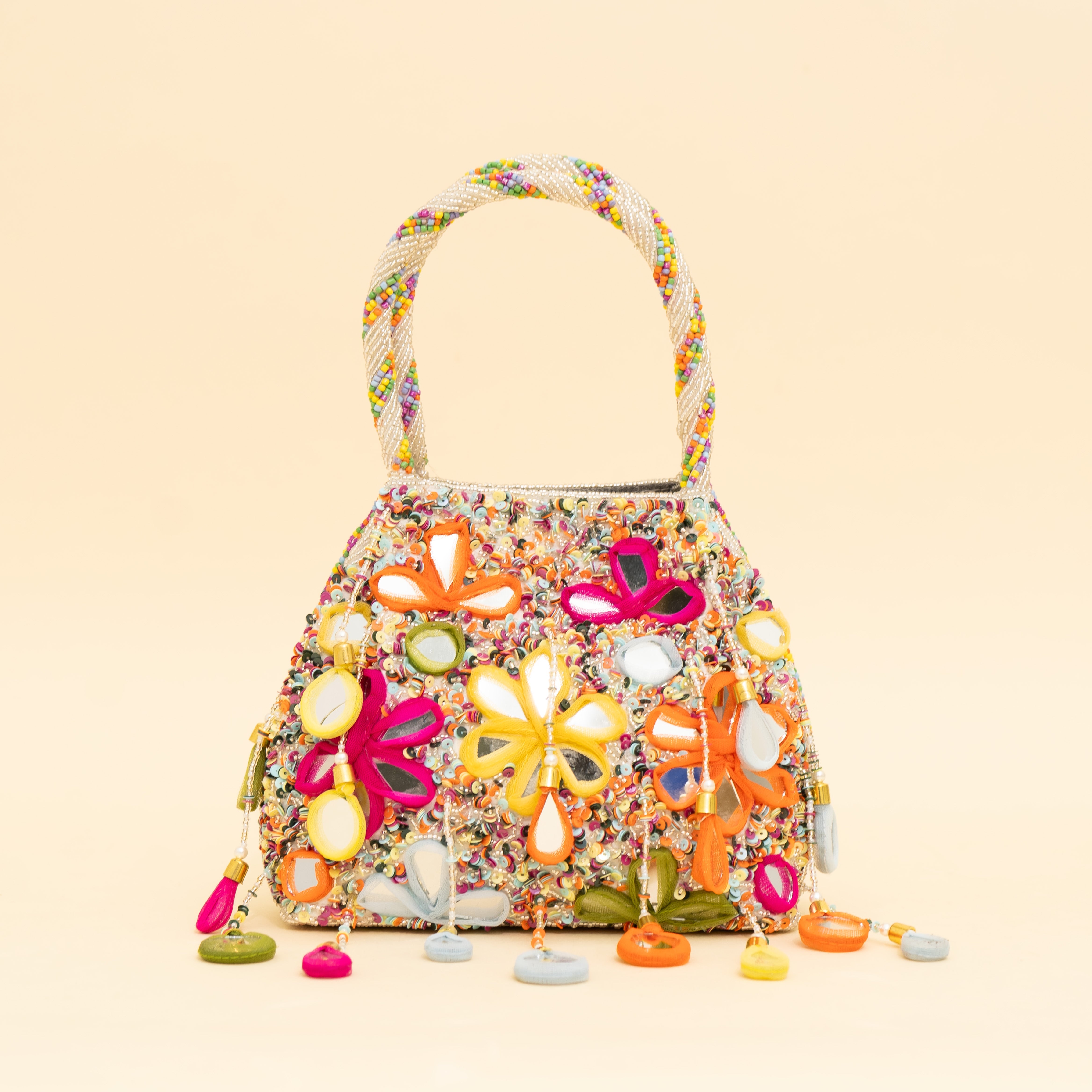 Multicoloured Embellished Heavy Mirror Work Potli