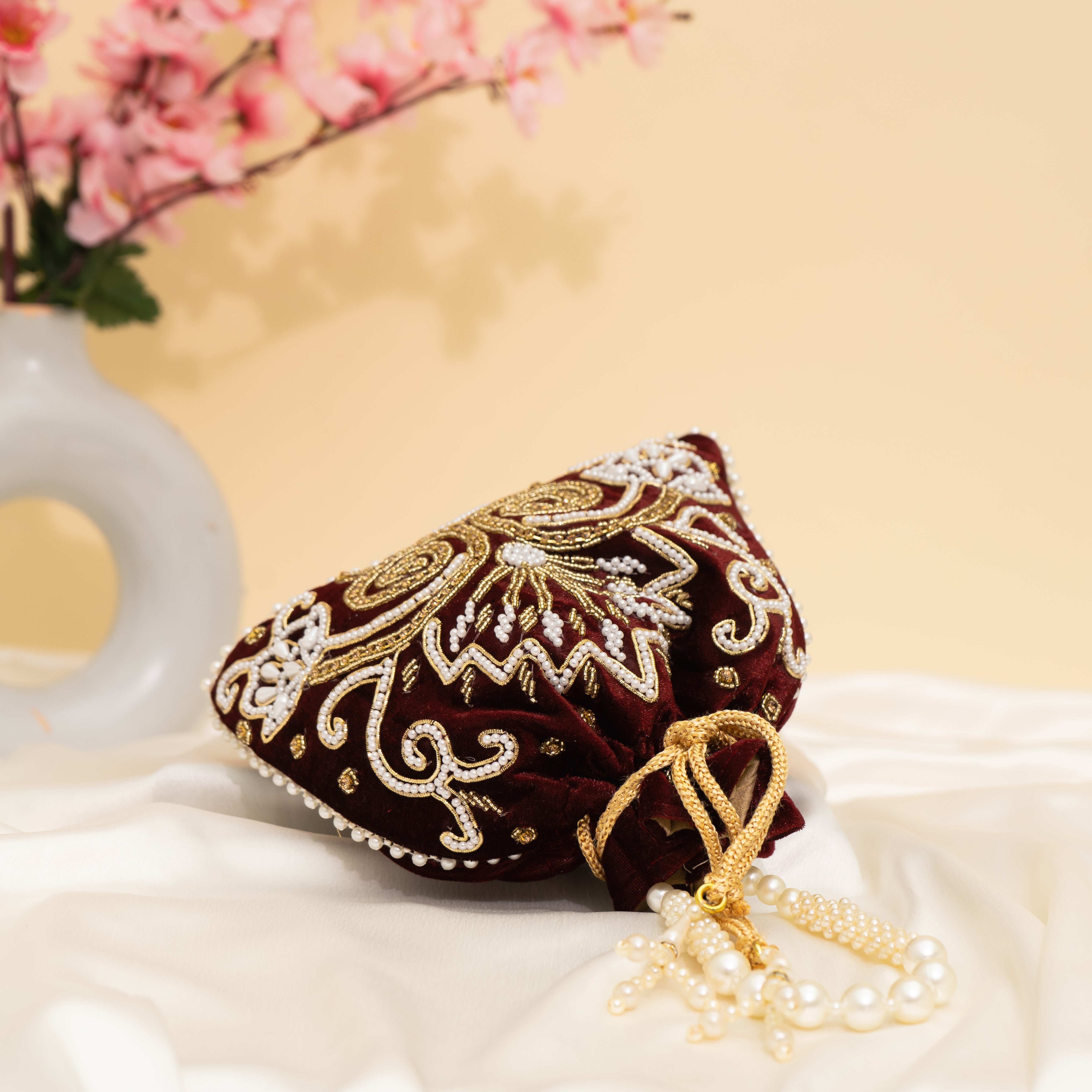 Maroon Pearlstone Radiance Potli