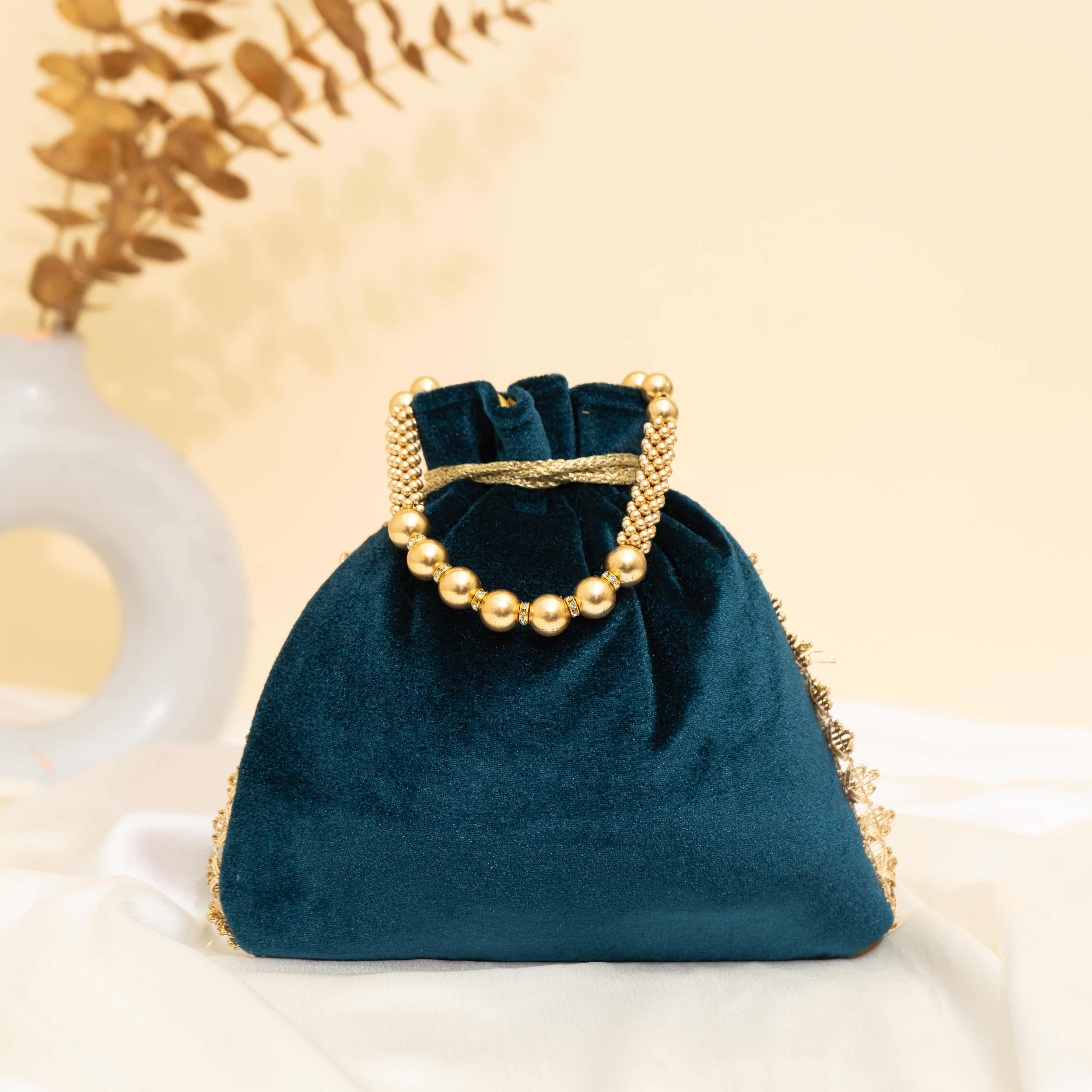 Teal Blue Peacock's Embrace Potli