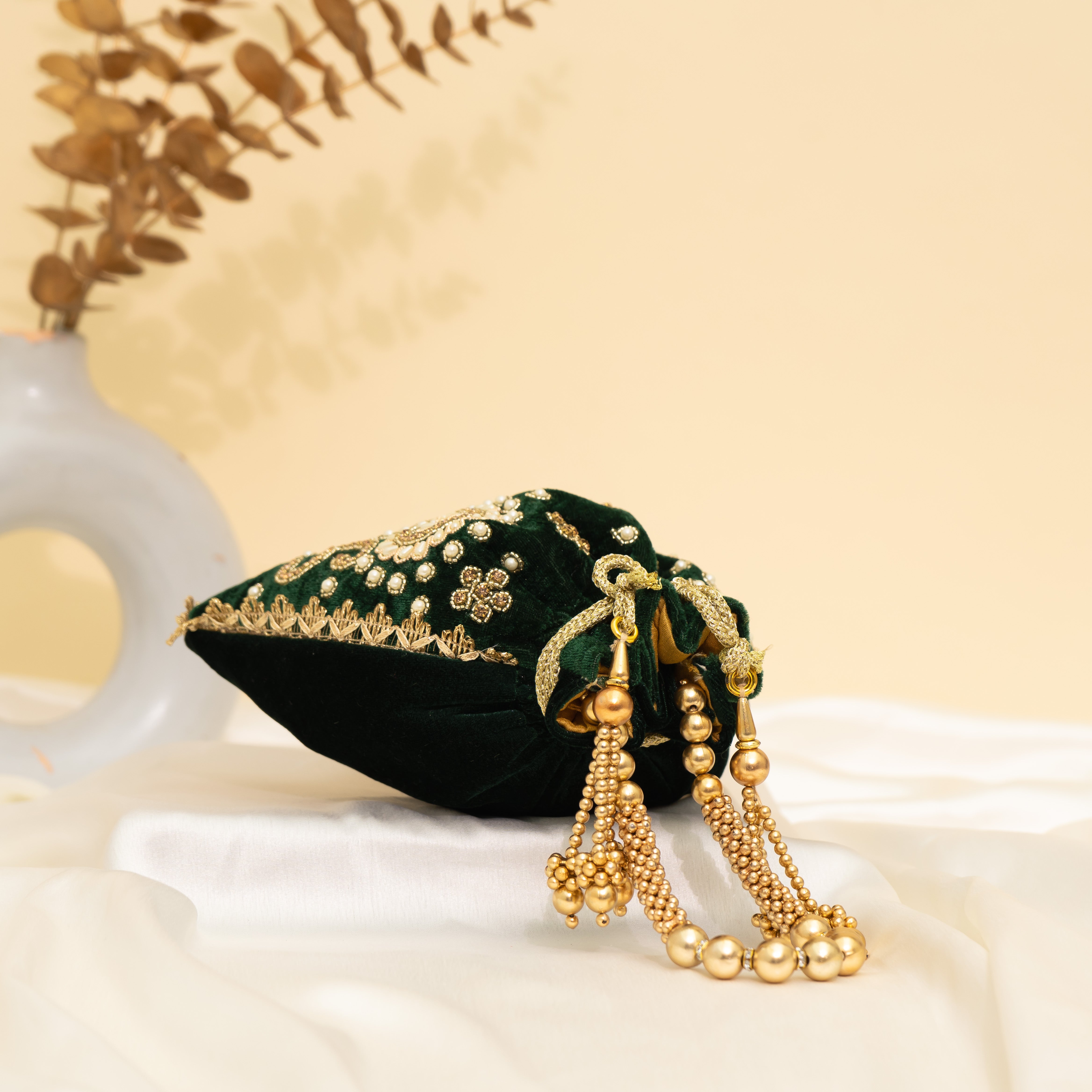 Green Peacock's Embrace Potli