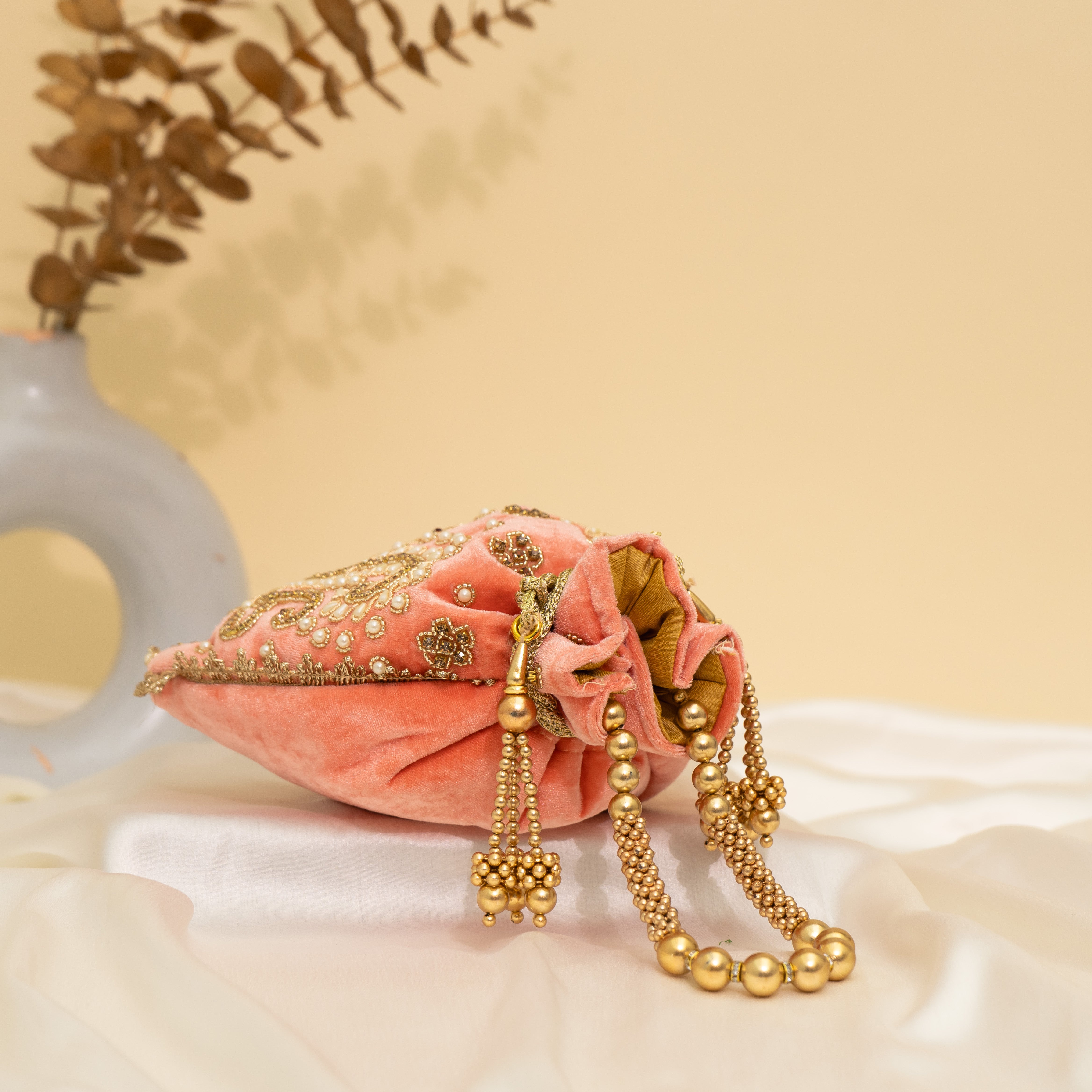 Peach Peacock's Embrace Potli