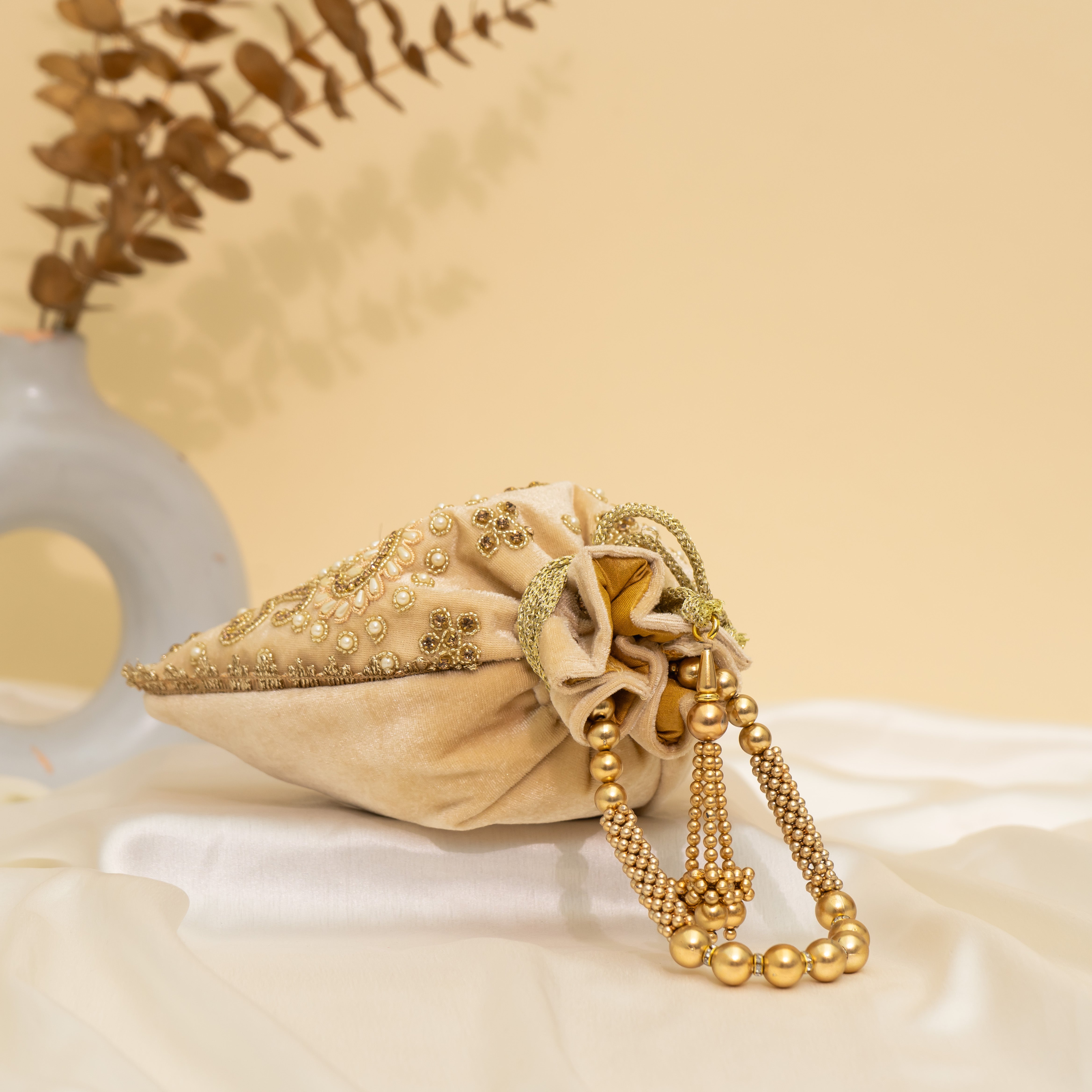 Cream Peacock's Embrace Potli