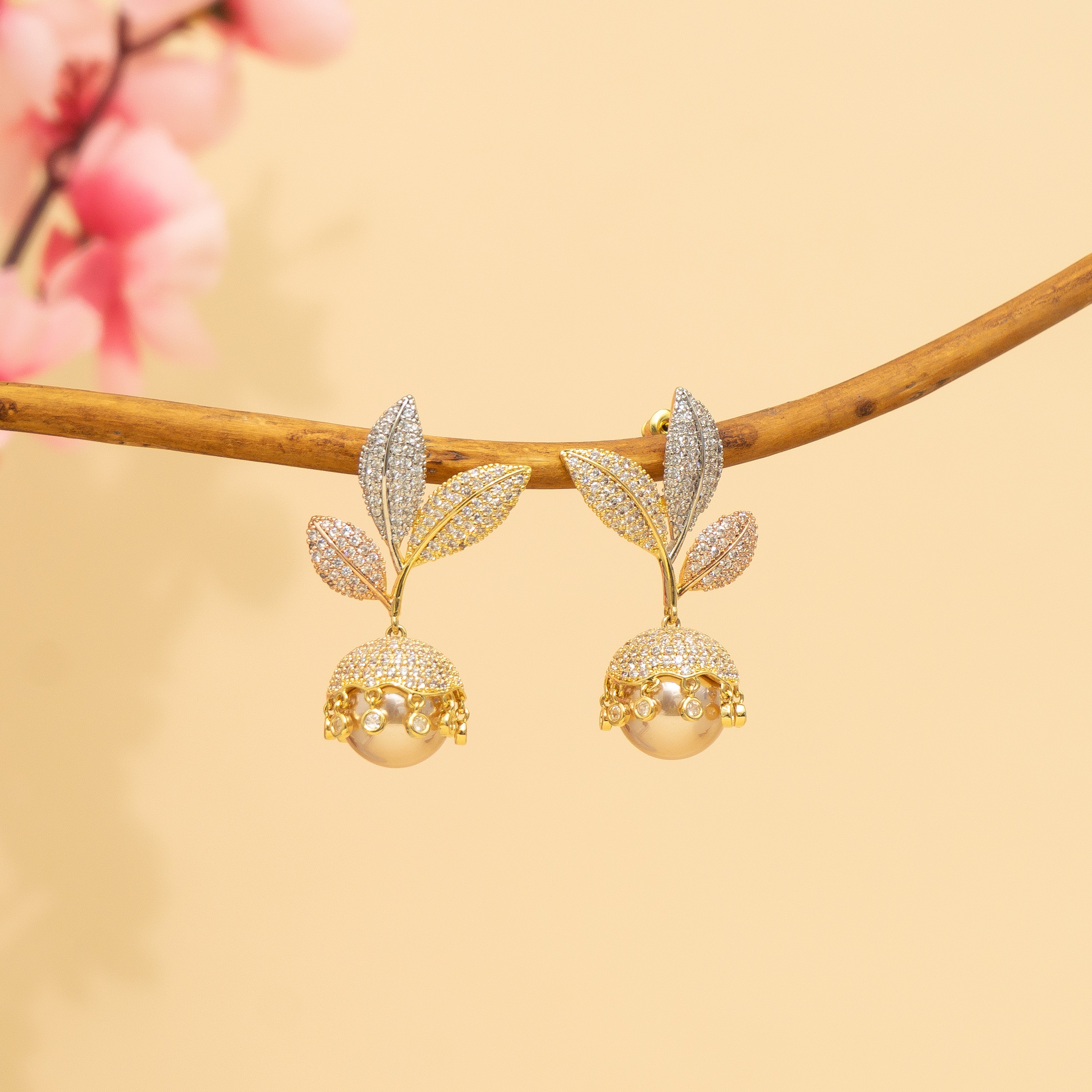 Gold Pearl Petal Grace Earrings