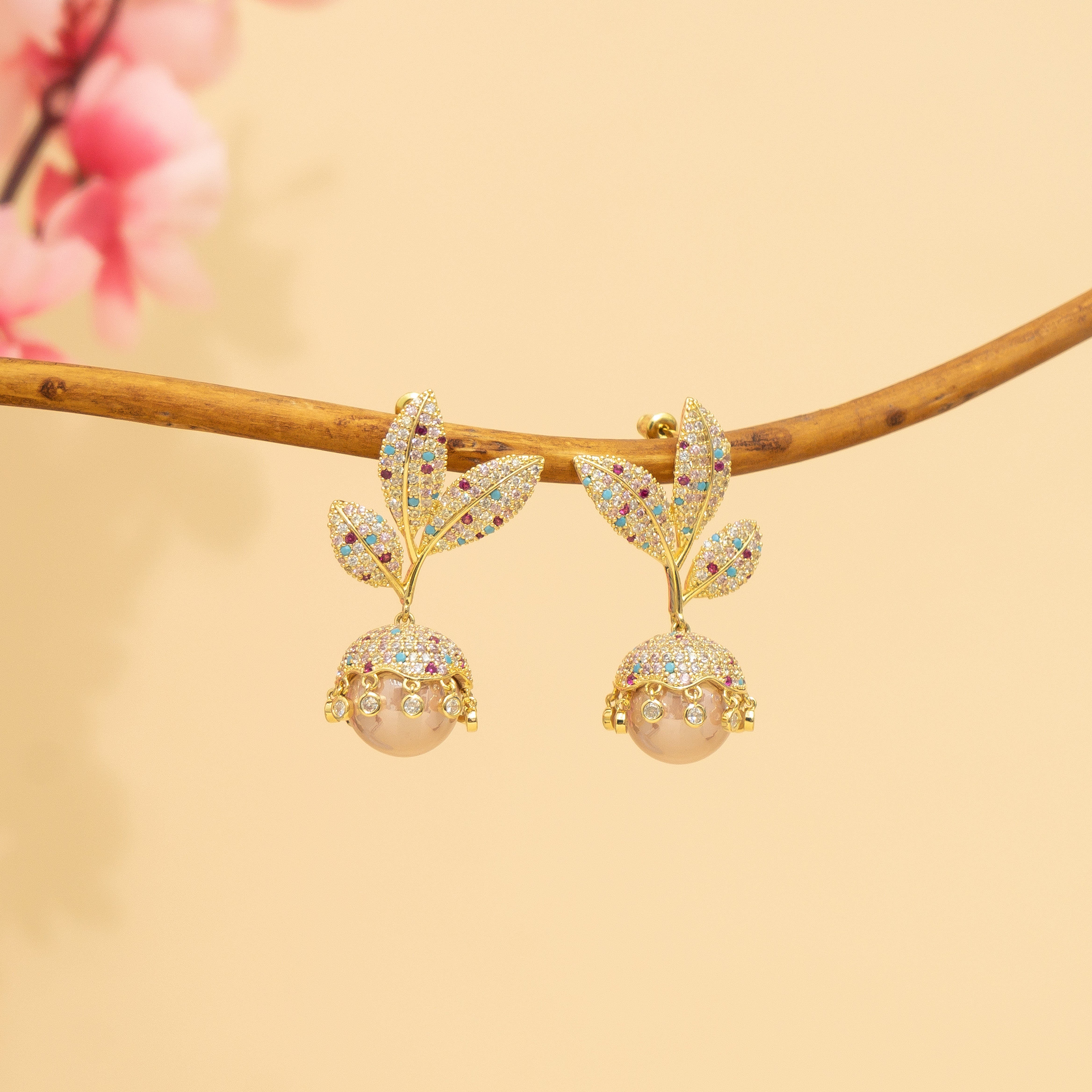 Rose Gold Pearl Petal Grace Earrings