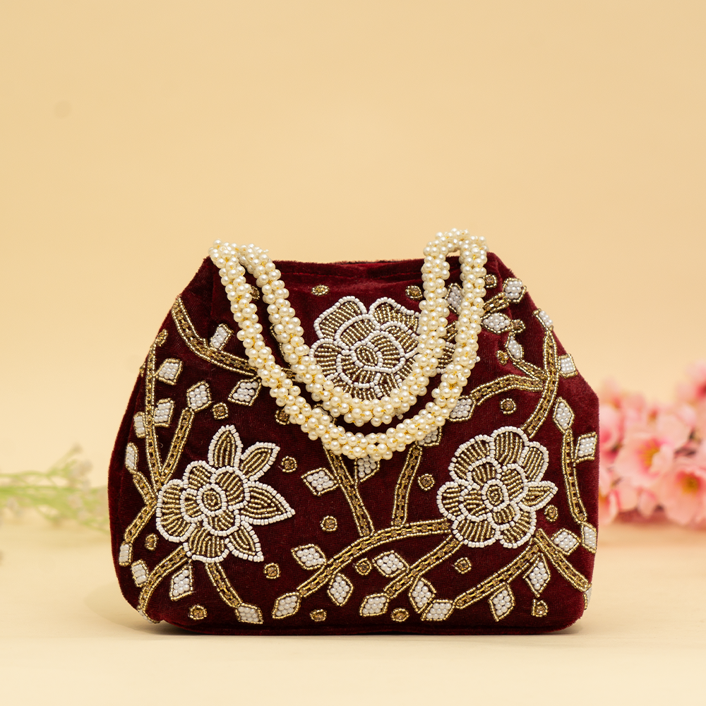 maroon Pearl Shine Potli| cara