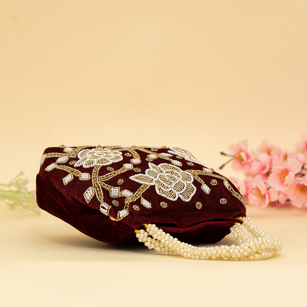 maroon Pearl Shine Potli| cara