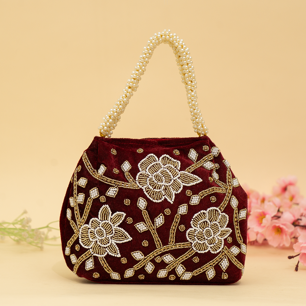 maroon Pearl Shine Potli| cara