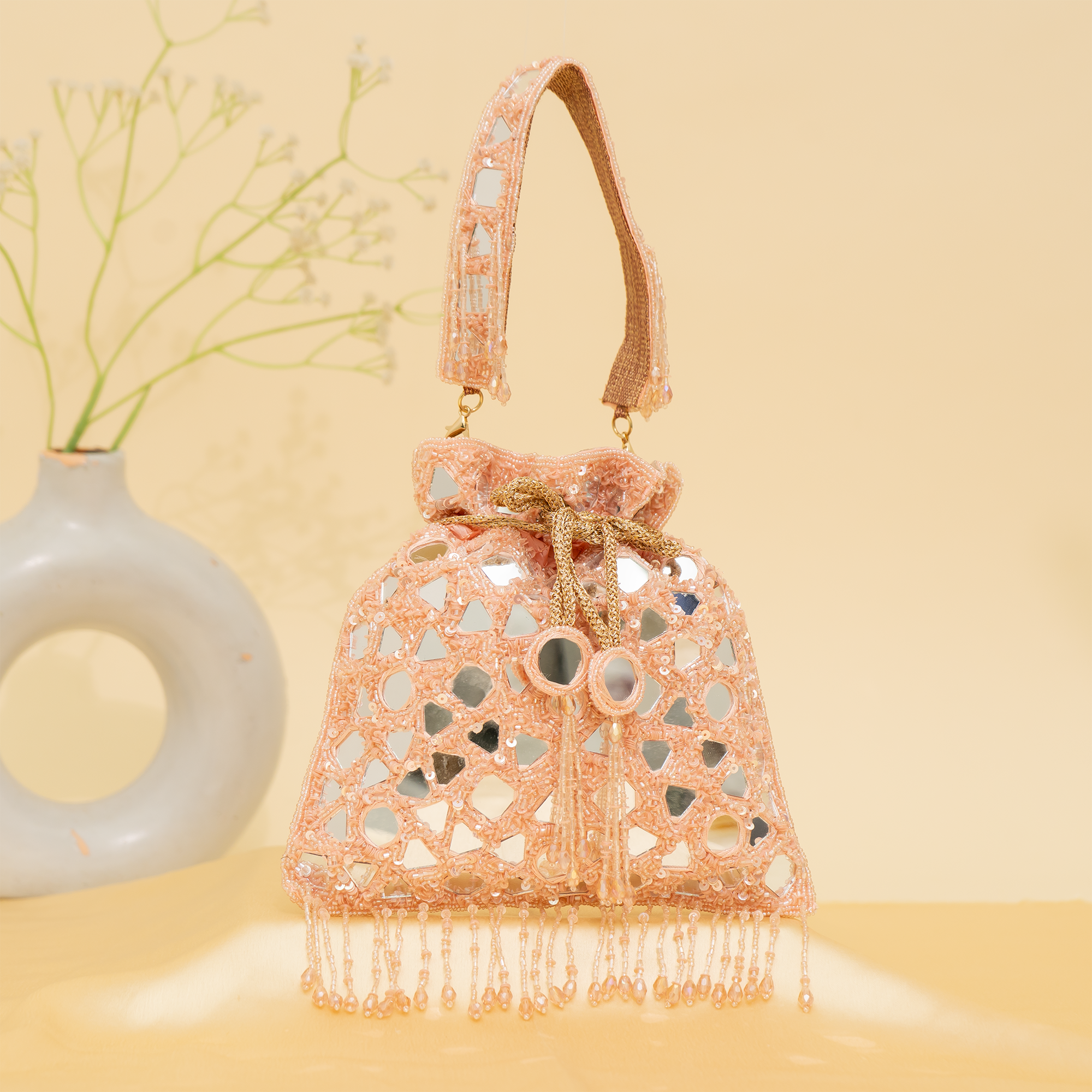 peach Reflective Beads potli| cara