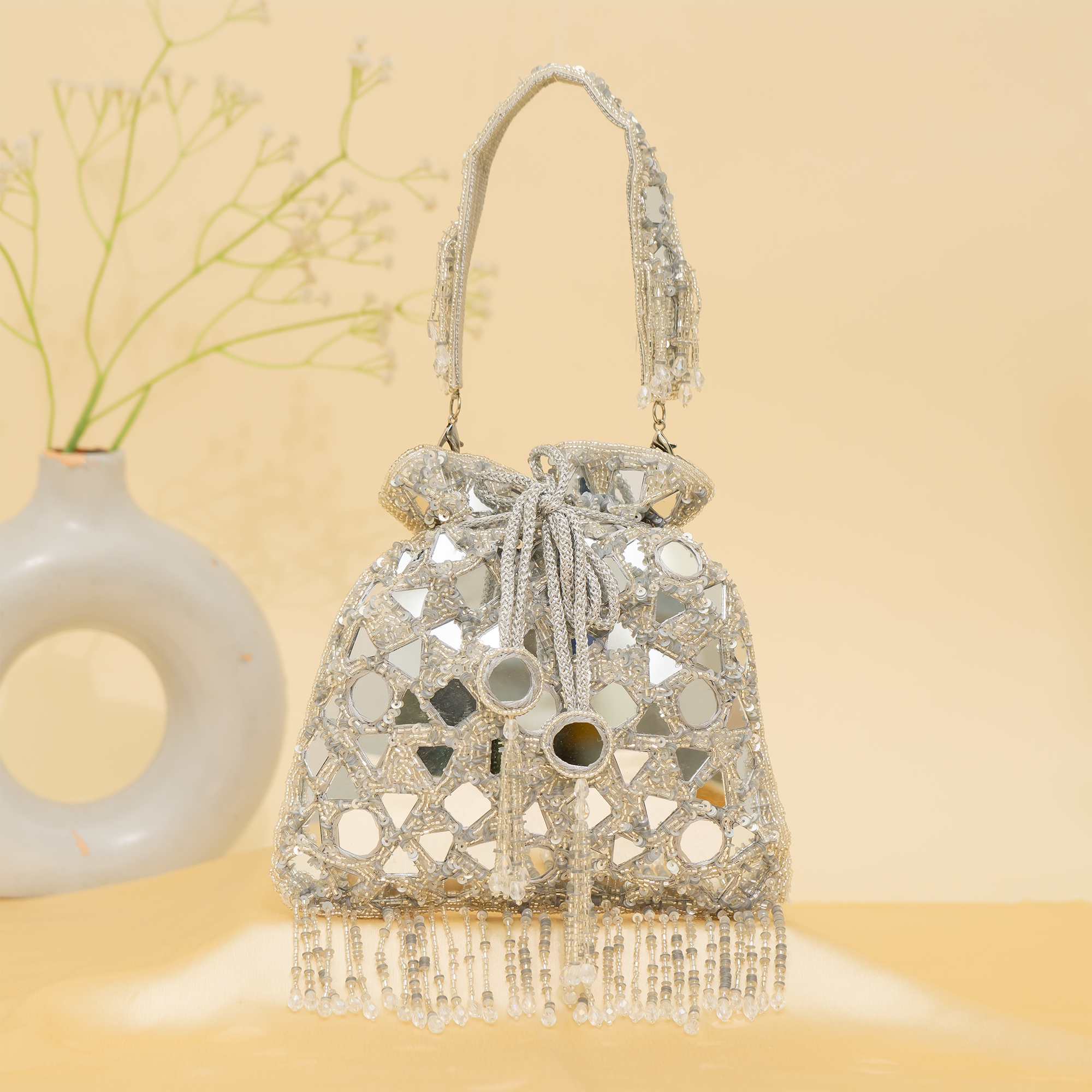 Silver Reflective Beads potli| cara