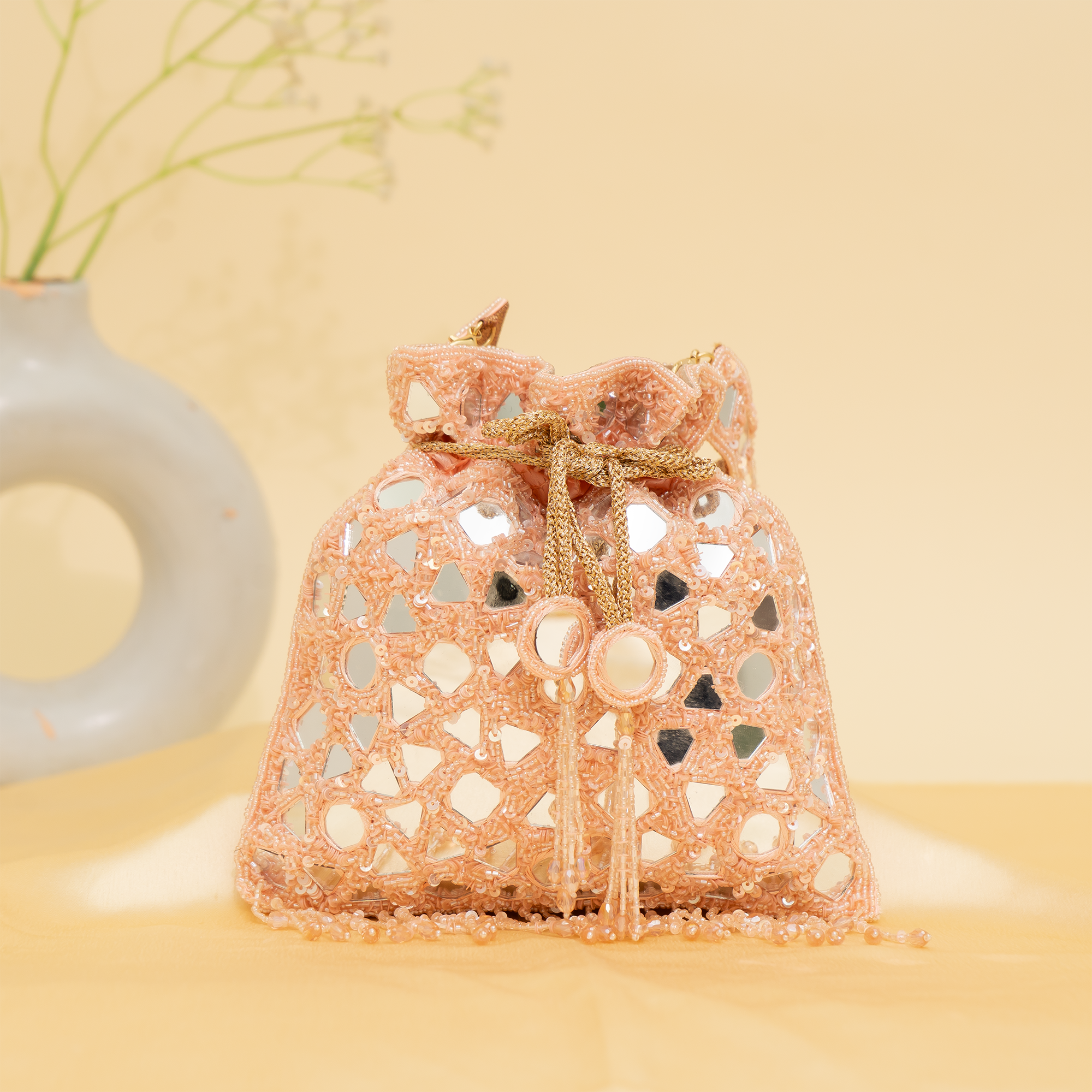 peach Reflective Beads potli| cara