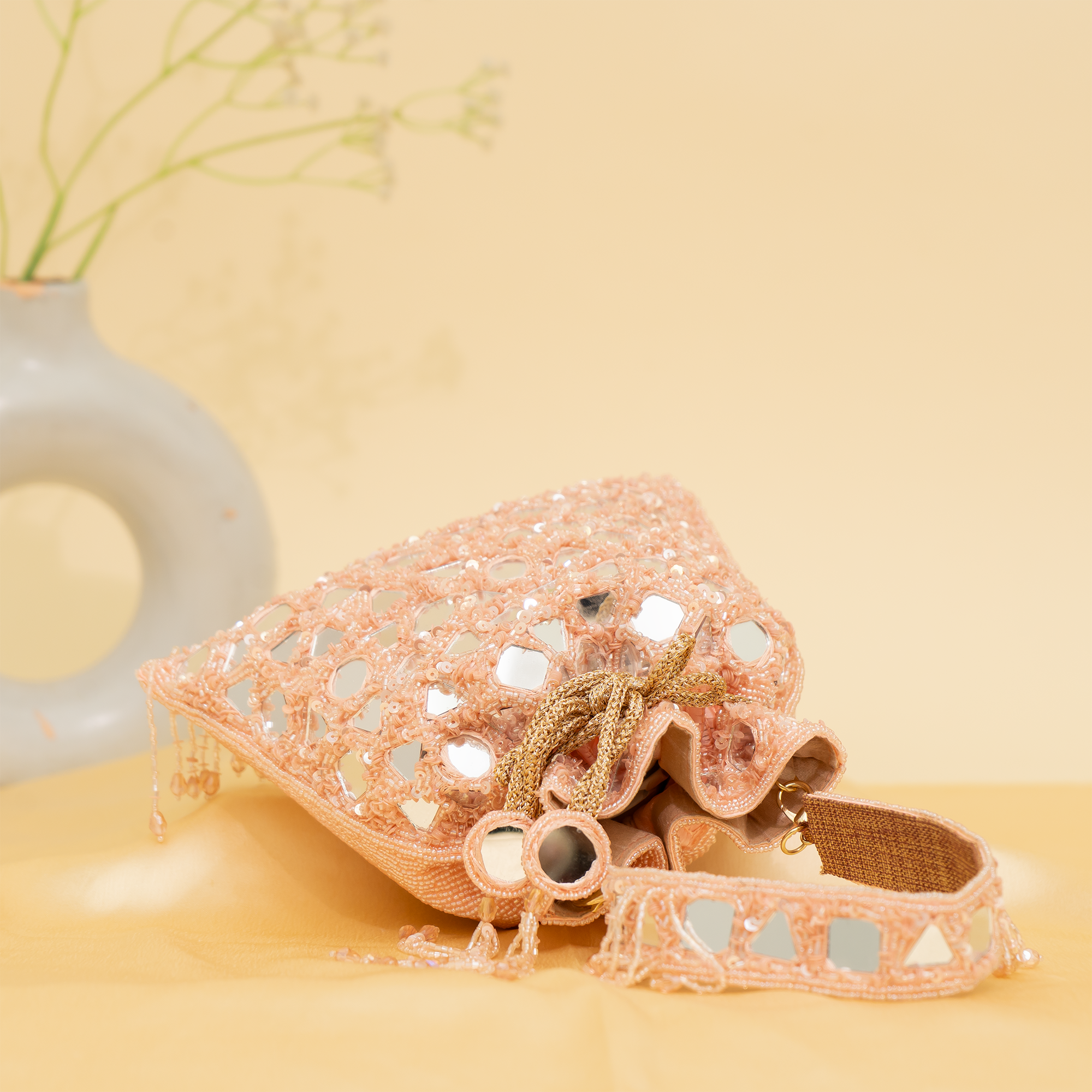 peach Reflective Beads potli| cara