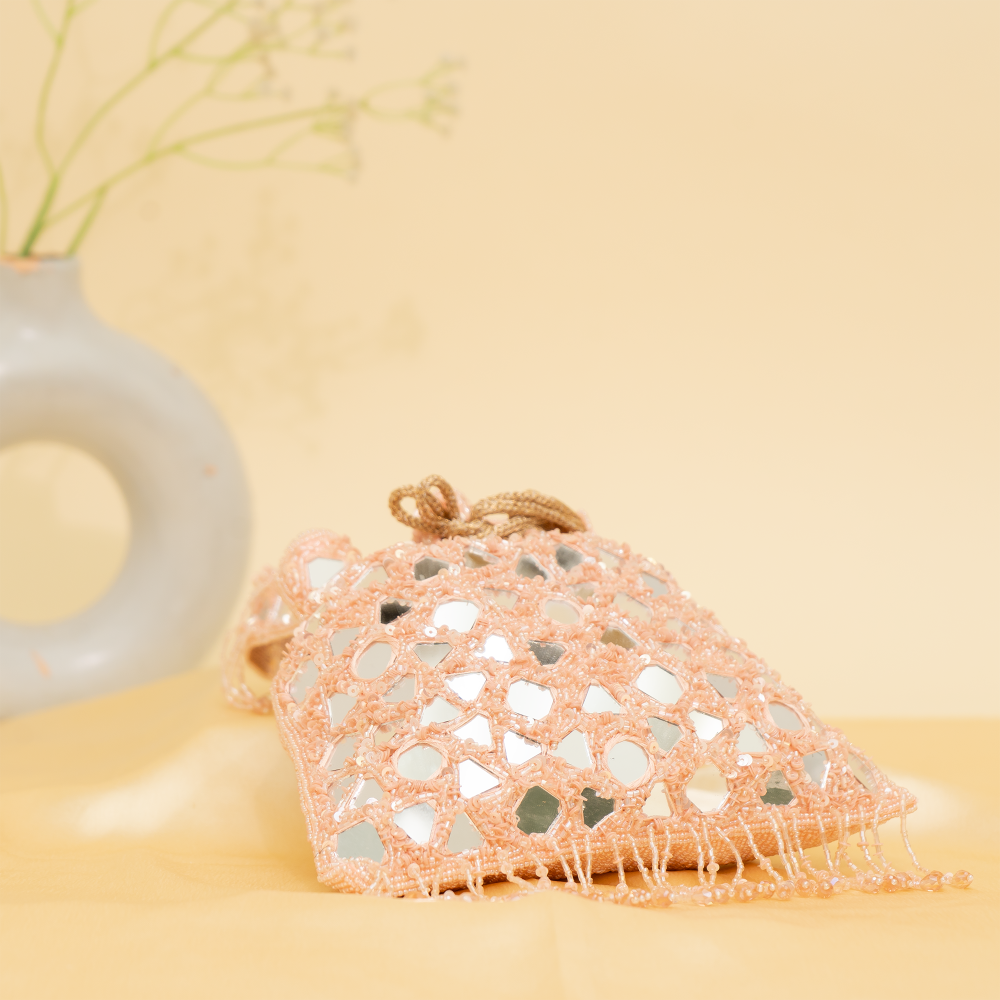 peach Reflective Beads potli| cara