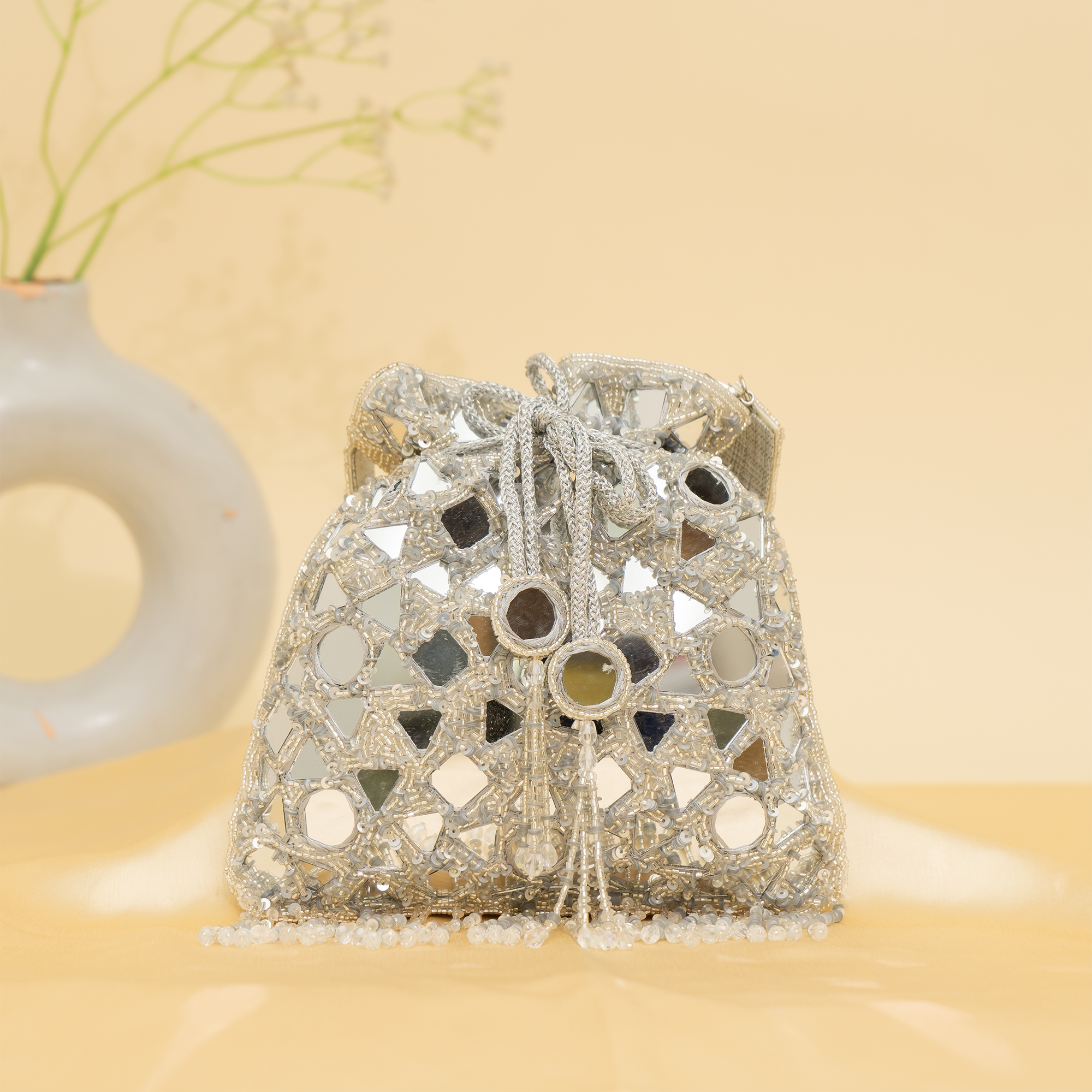 Silver Reflective Beads potli| cara