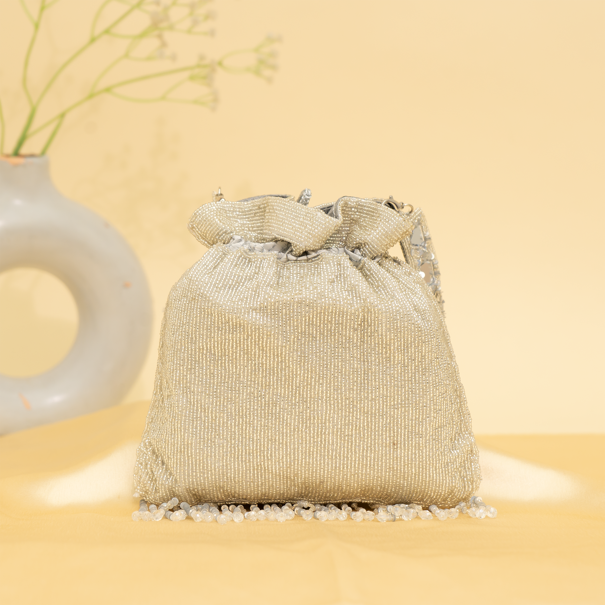 Silver Reflective Beads potli| cara