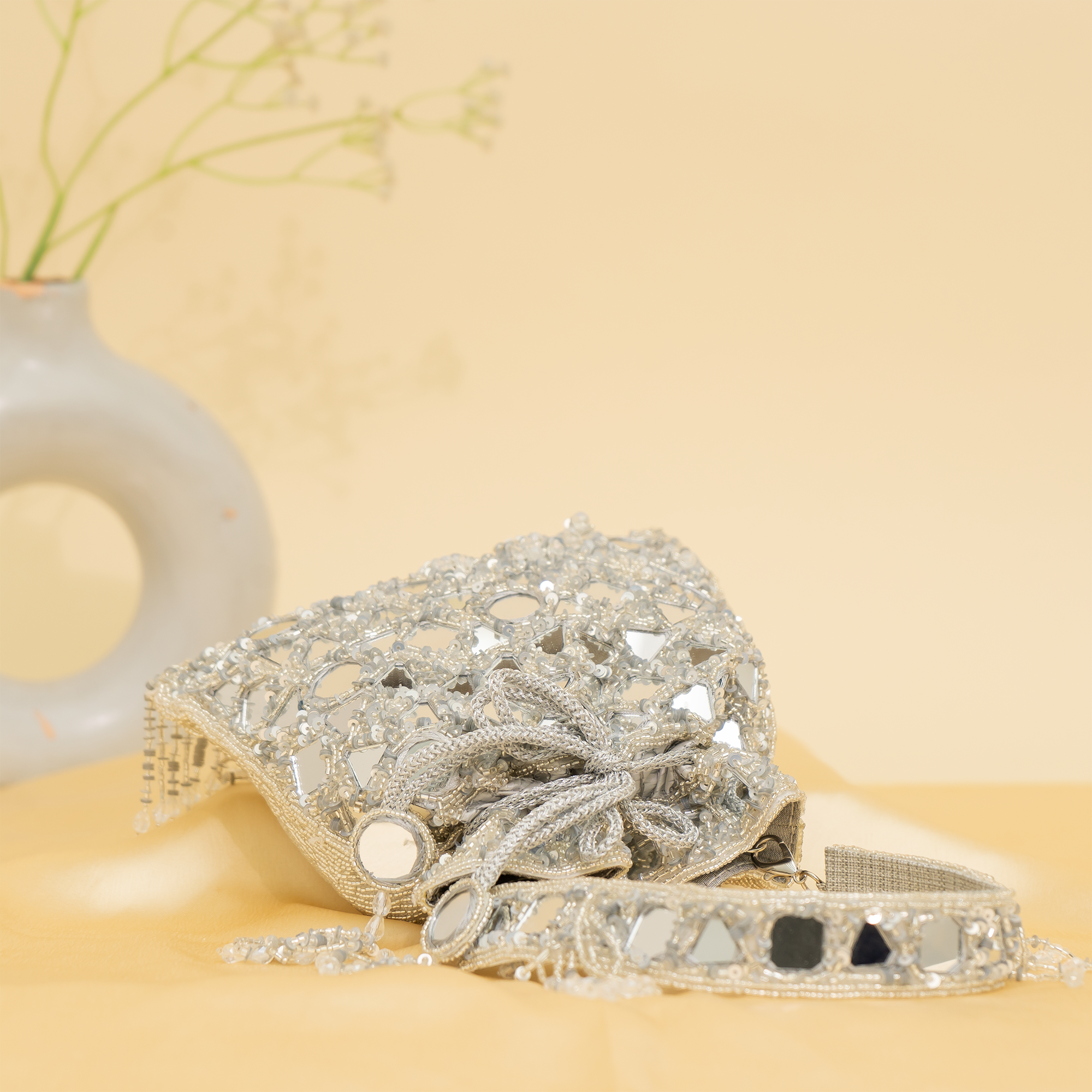 Silver Reflective Beads potli| cara