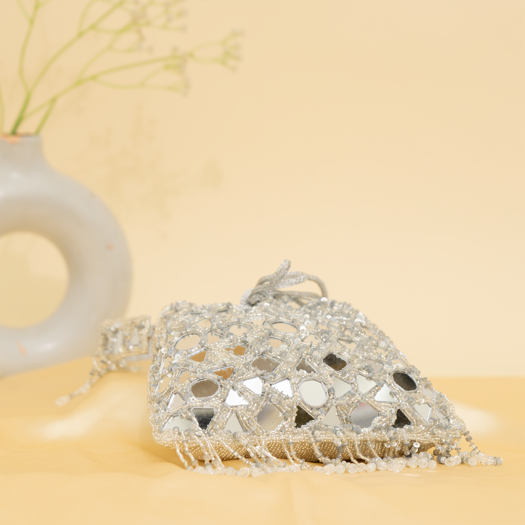 Silver Reflective Beads potli| cara