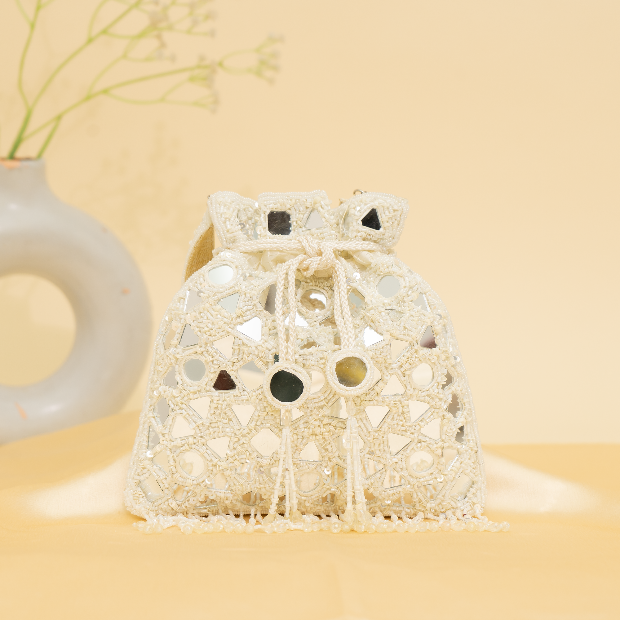 white Reflective Beads potli| cara