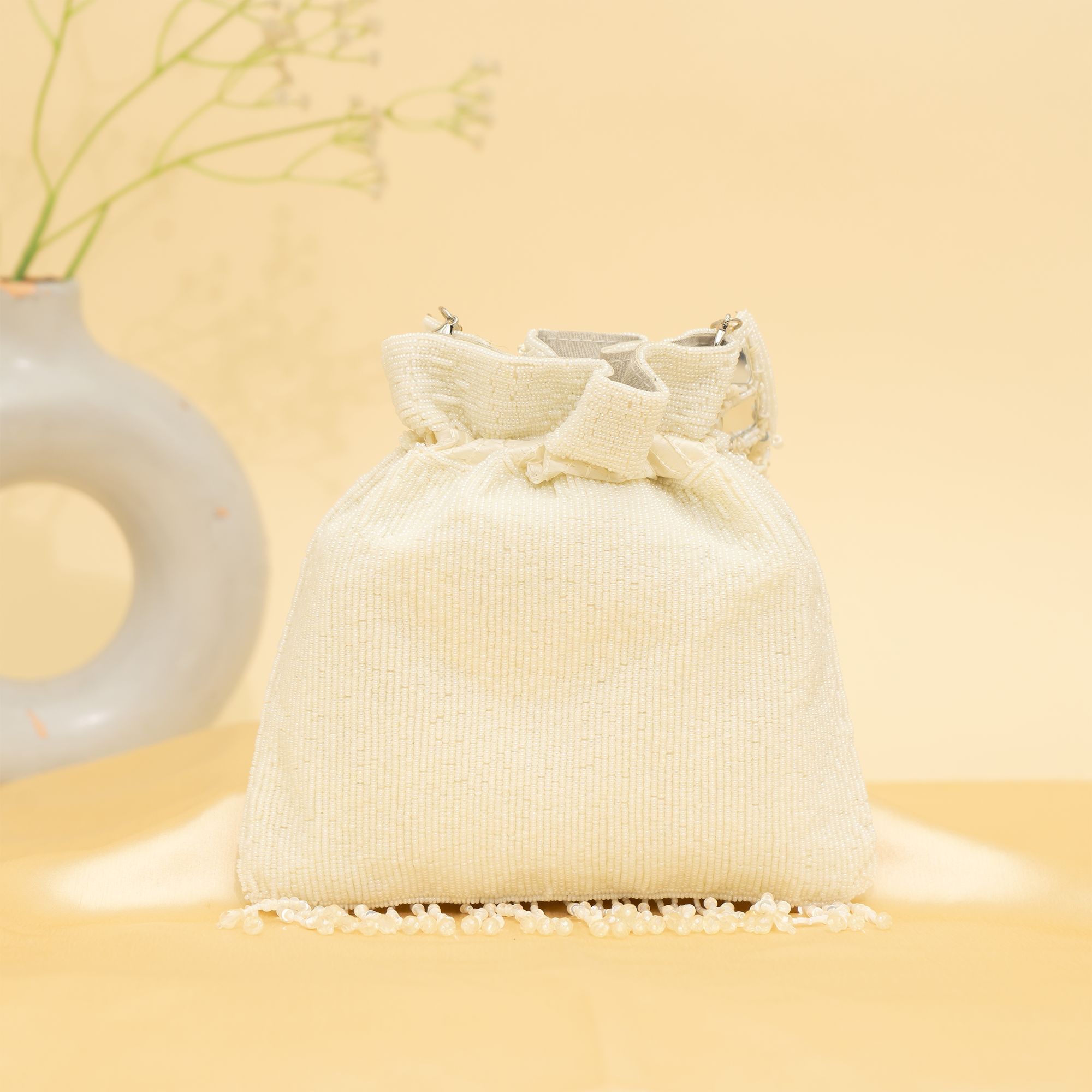 white Reflective Beads potli| cara