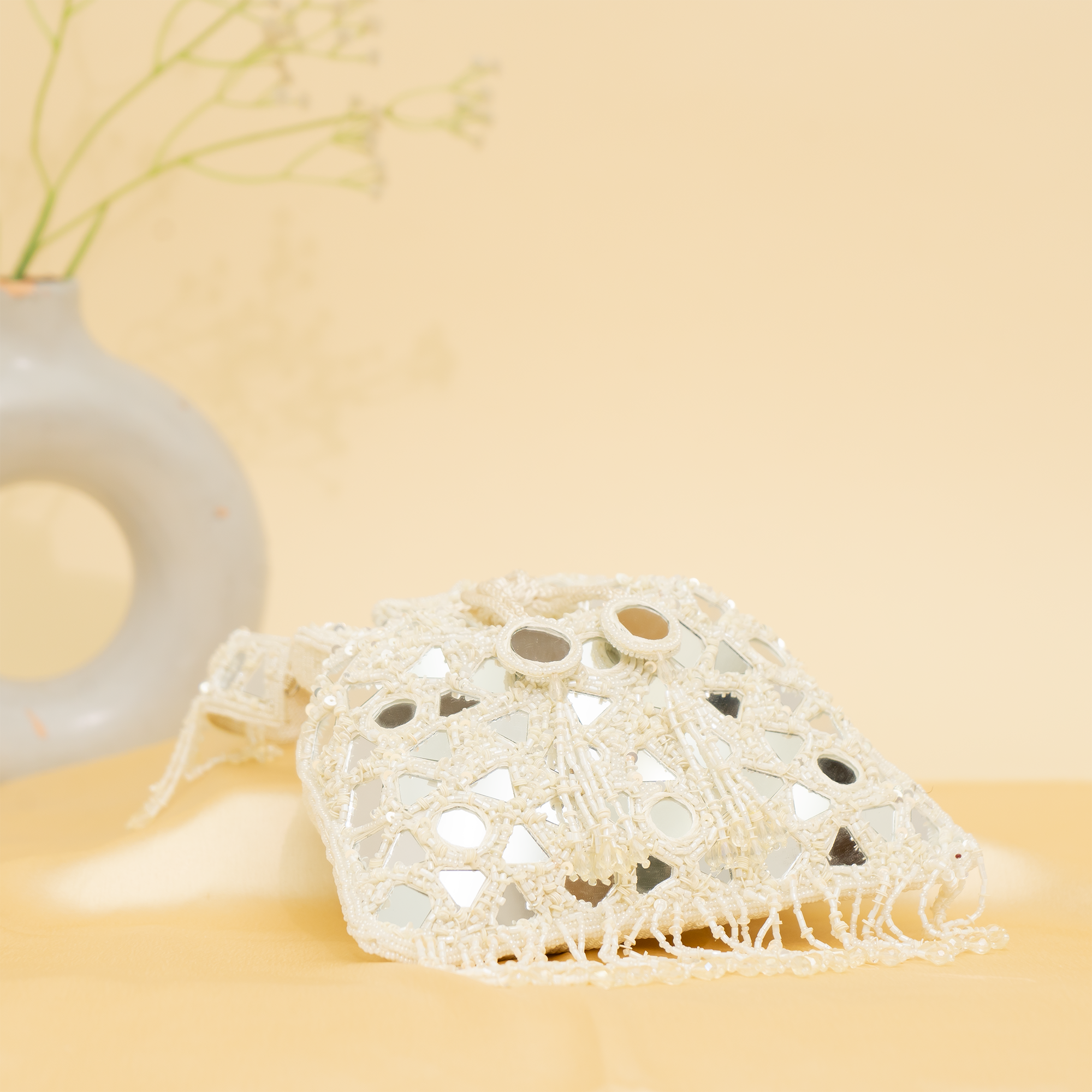 white Reflective Beads potli| cara