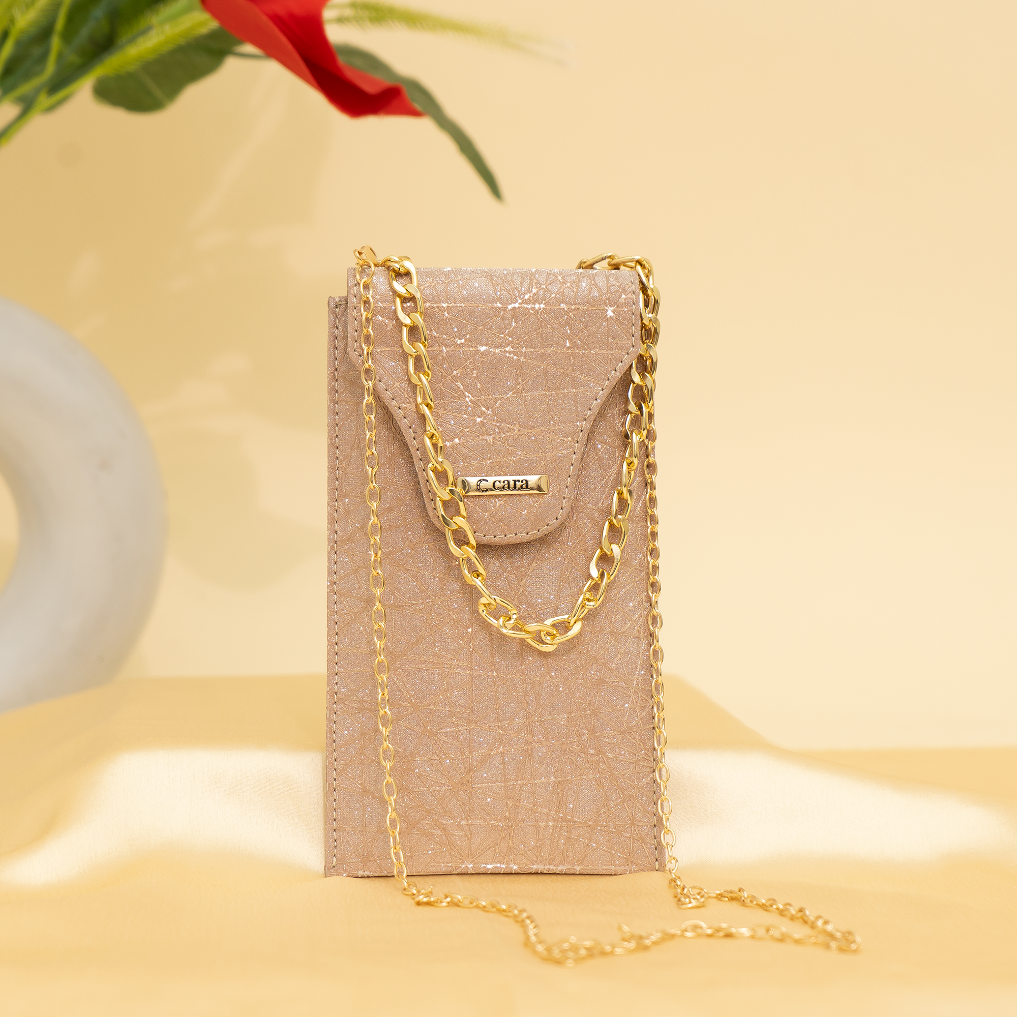peach gold Gleam Chain Mobile Sling| cara