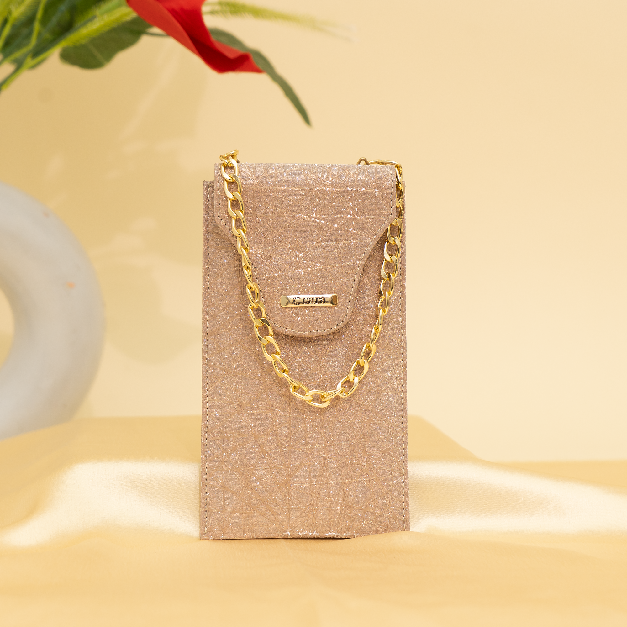 peach gold Gleam Chain Mobile Sling| cara